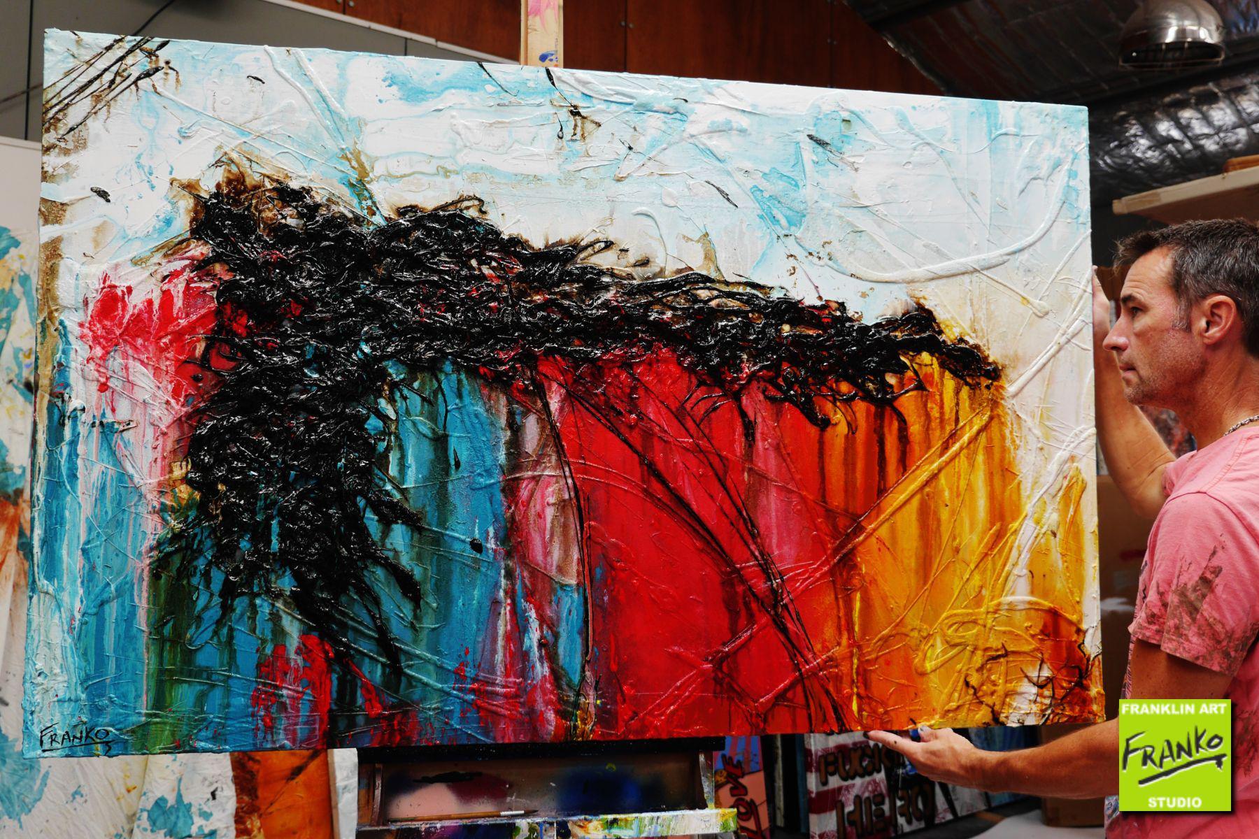 The Trippy Trip 160cm x 100cm White Black Red Yellow Blue Textured Abstract Painting (SOLD)-Abstract-[Franko_Artist]-[The_Block]-[Dream_Homes]-[ideas]- [Grand_Designs]-Franklin Art Studio