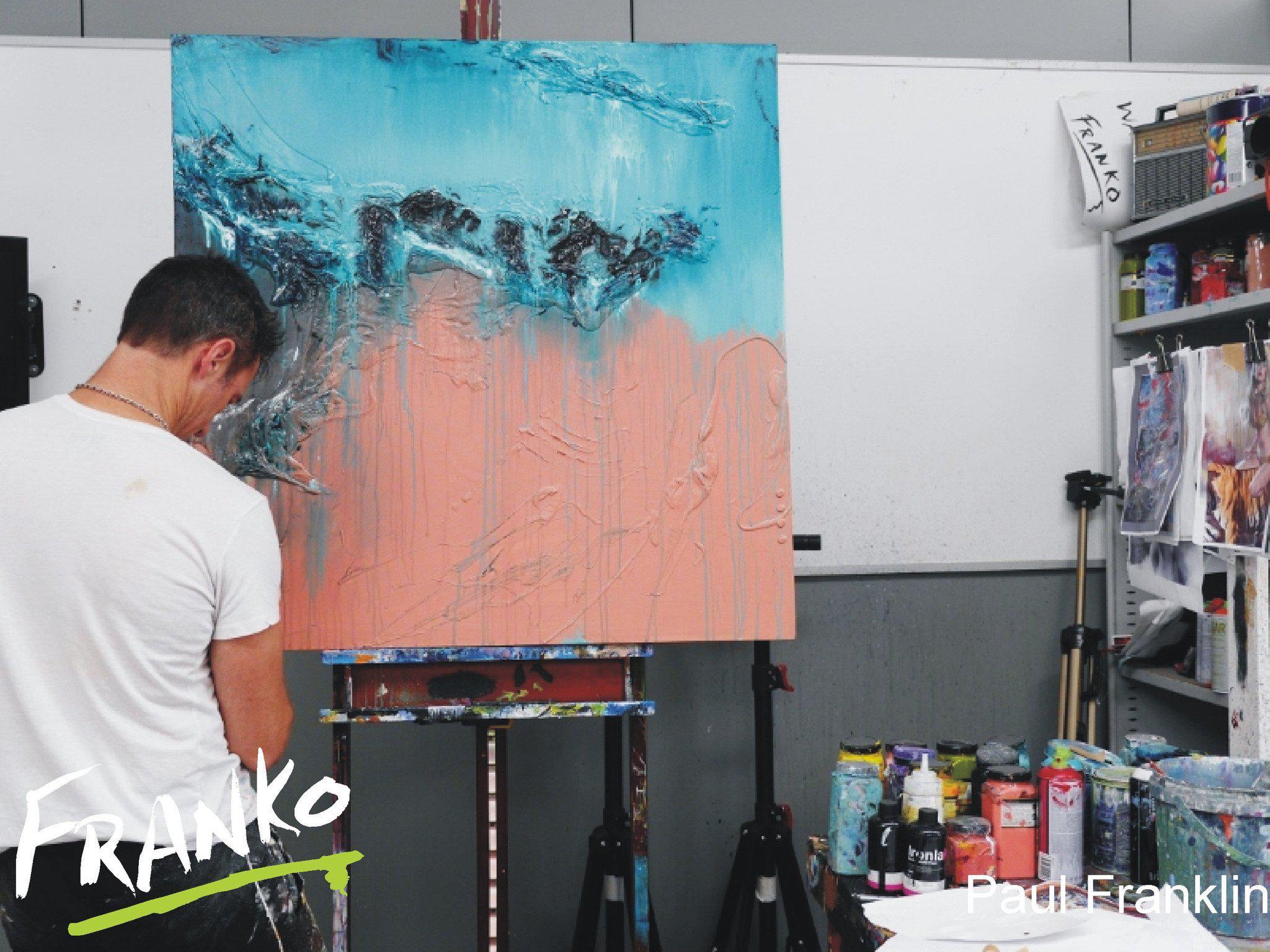 The Turquoise Magic 100cm x 100cm Blue and Pink Abstract Painting (SOLD)-abstract-[Franko_Artist]-[The_Block]-[Dream_Homes]-[ideas]- [Grand_Designs]-Franklin Art Studio