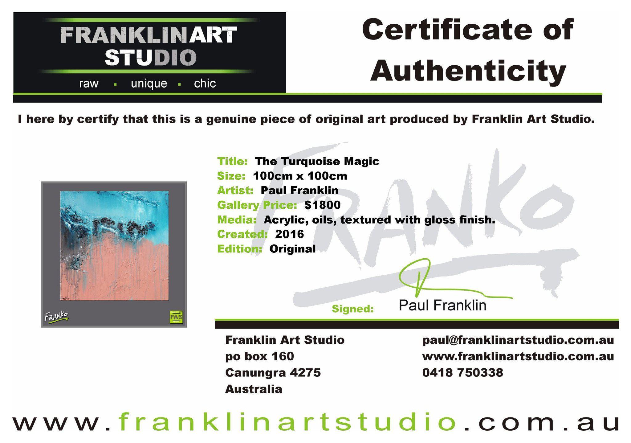 The Turquoise Magic 100cm x 100cm Blue and Pink Abstract Painting (SOLD)-abstract-[Franko_Artist]-[The_Block]-[Dream_Homes]-[ideas]-[Grand_Designs]-[Art_Lover]-Franklin Art Studio