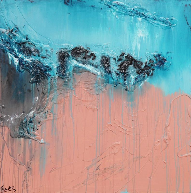 The Turquoise Magic 100cm x 100cm Blue and Pink Abstract Painting (SOLD)-abstract-[Franko_Artist]-[Australian_artist]-[Gold_Coast]-[Brisbane]-[modern]-[contemporary]-[original]-[Large_artwork]-Franklin Art Studio