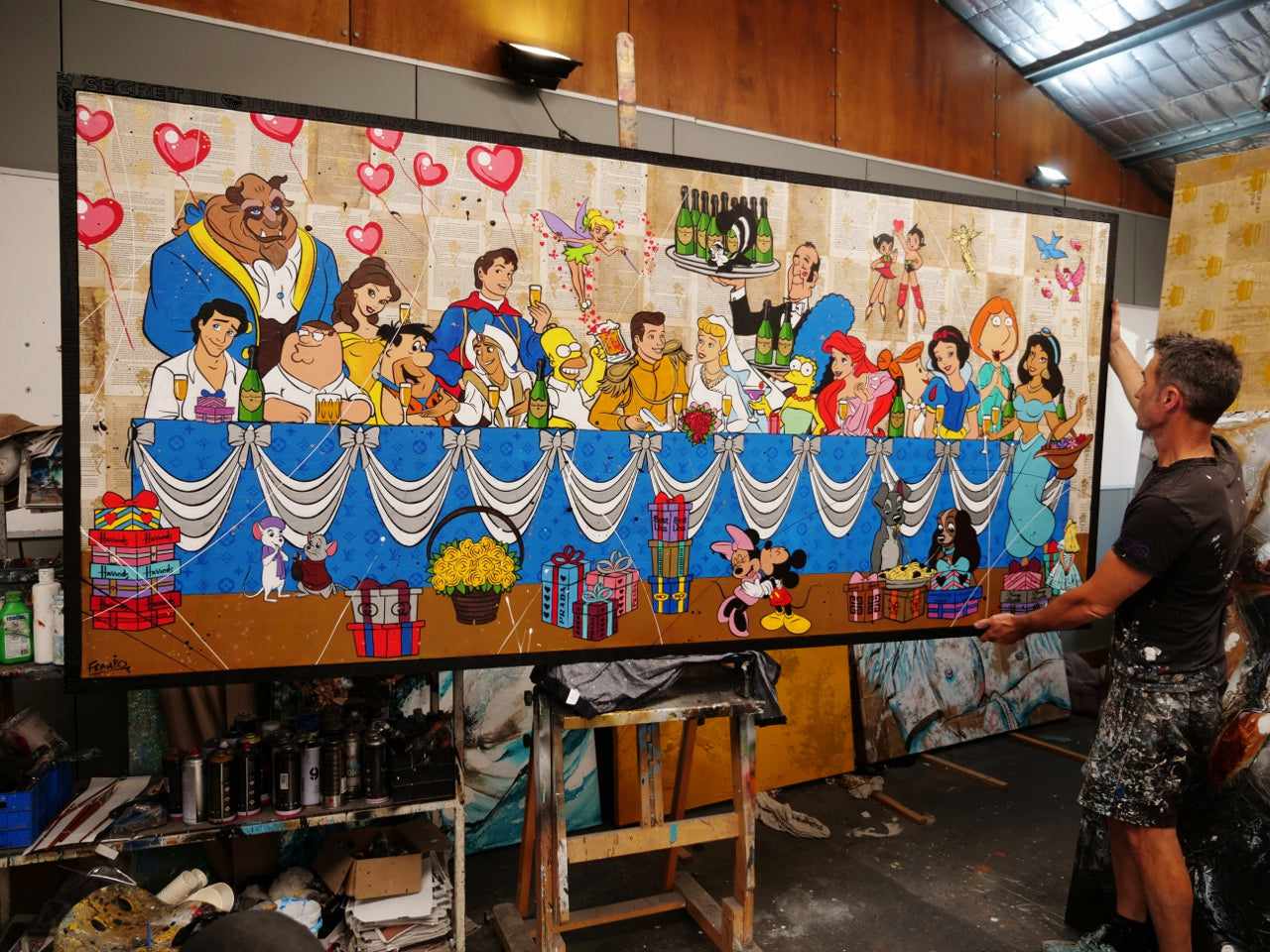 The Wedding of the Century 270cm x 120cm Cinderella Wedding Urban Pop Book Club Painting (SOLD)-book club-[Franko_Artist]-[The_Block]-[Dream_Homes]-[ideas]- [Grand_Designs]-Franklin Art Studio