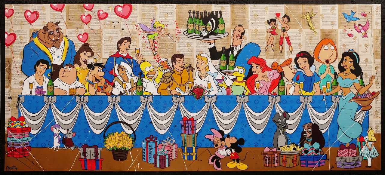 The Wedding of the Century 270cm x 120cm Cinderella Wedding Urban Pop Book Club Painting (SOLD)-book club-[Franko_Artist]-[Australian_artist]-[Gold_Coast]-[Brisbane]-[modern]-[contemporary]-[original]-[Large_artwork]-Franklin Art Studio