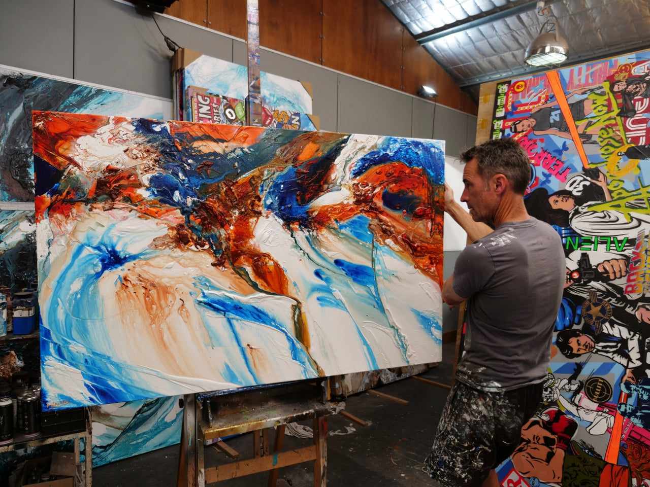 The West Coast 160cm x 100cm Orange Blue Textured Abstract Painting (SOLD)-Abstract-[Franko_Artist]-[The_Block]-[Dream_Homes]-[ideas]- [Grand_Designs]-Franklin Art Studio