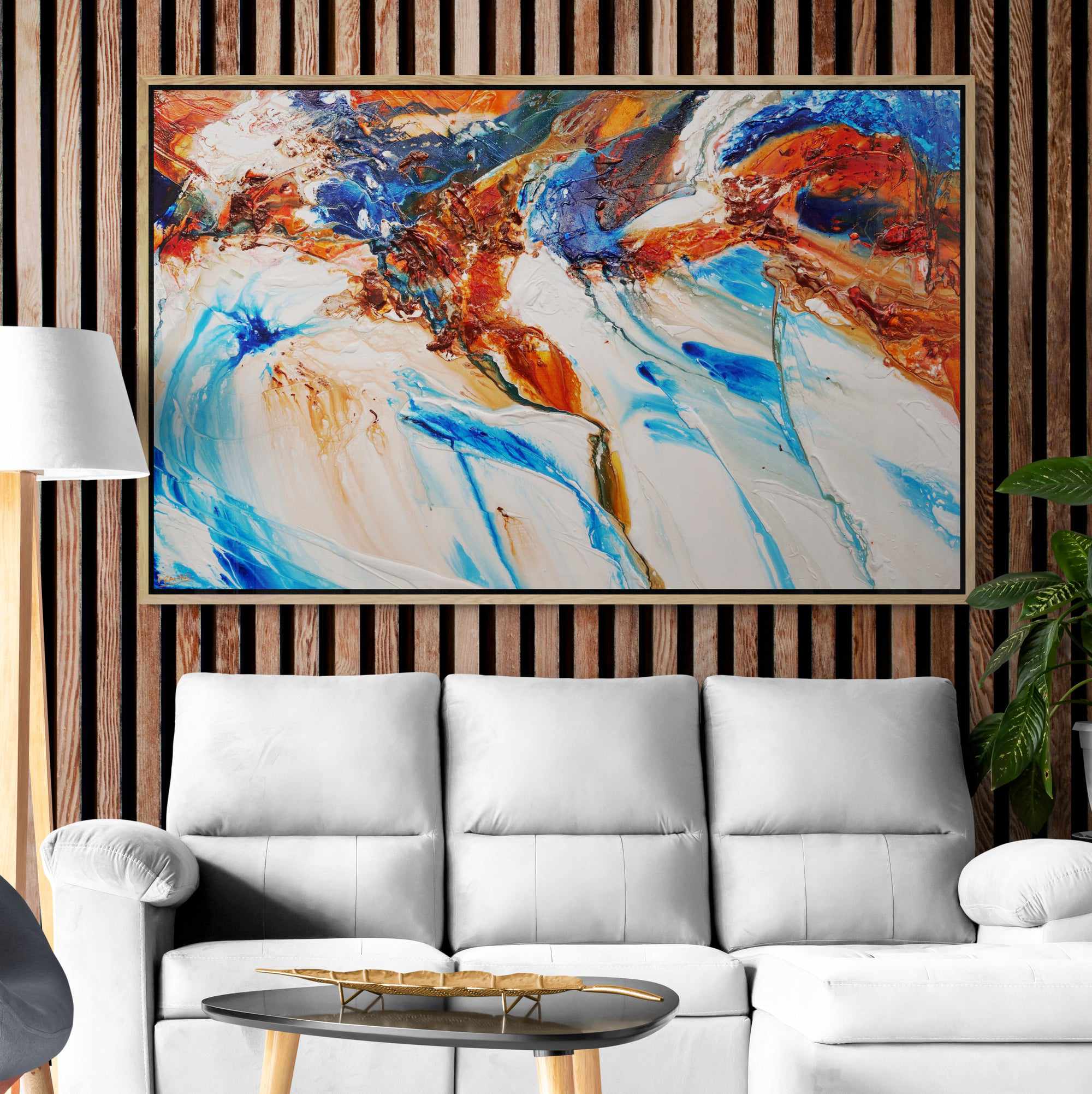 The West Coast 160cm x 100cm Orange Blue Textured Abstract Painting (SOLD)-Abstract-[Franko_Artist]-[The_Block]-[Dream_Homes]-[ideas]-[Grand_Designs]-[Art_Lover]-Franklin Art Studio