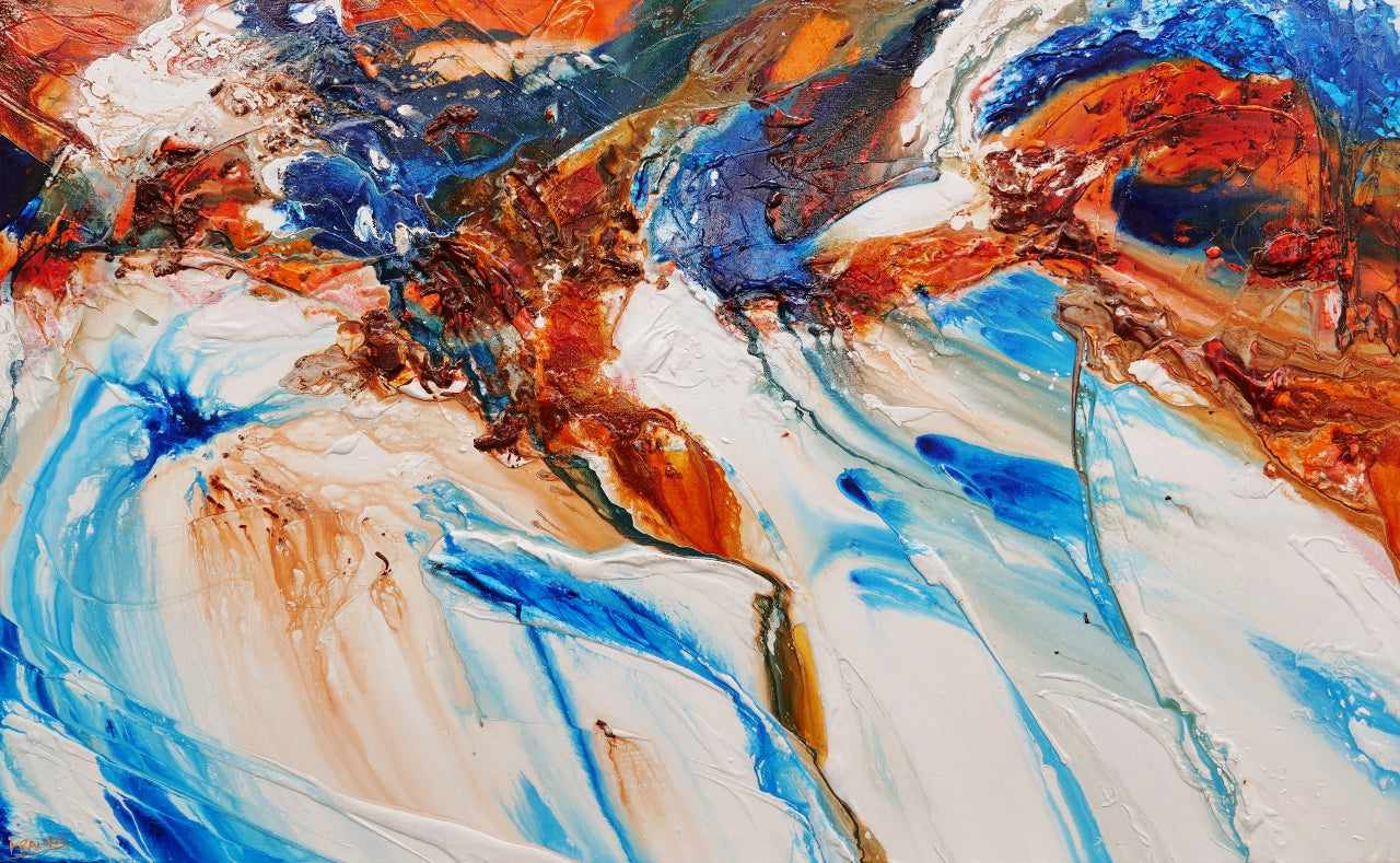 The West Coast 160cm x 100cm Orange Blue Textured Abstract Painting (SOLD)-Abstract-[Franko_Artist]-[Australian_artist]-[Gold_Coast]-[Brisbane]-[modern]-[contemporary]-[original]-[Large_artwork]-Franklin Art Studio