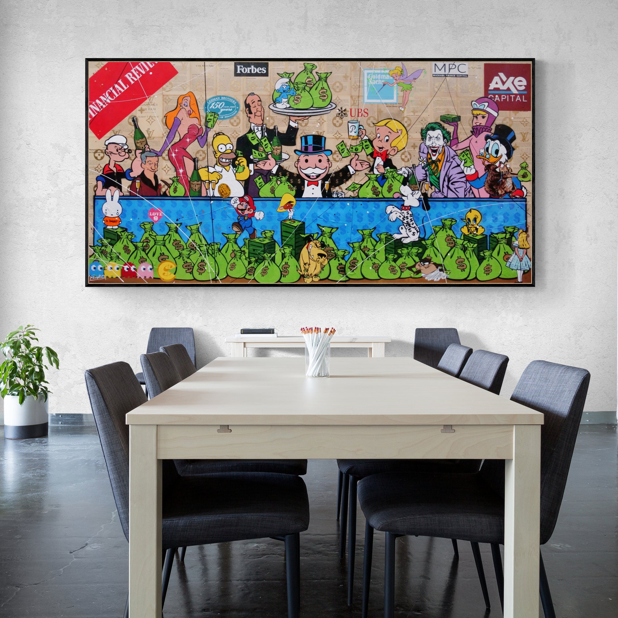 update alt-text with template The Money Machine 240cm x 120cm Money Last Supper Urban Pop Book Club Painting-book club-[Franko_Artist]-[The_Block]-[Dream_Homes]-[ideas]- [Grand_Designs]-Franklin Art Studio