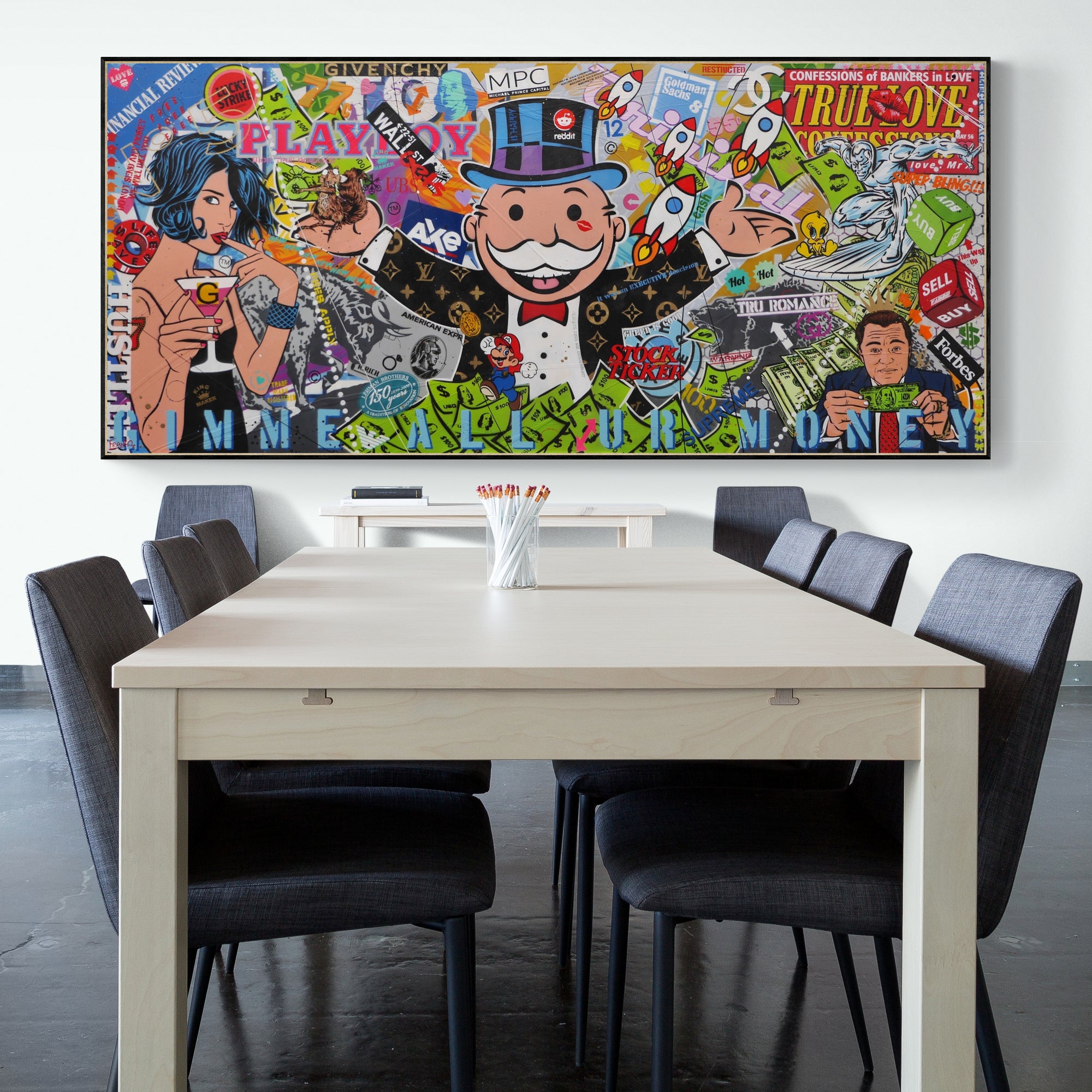 Hush Money 270cm x 120cm Textured Urban Pop Art Painting (SOLD)-Urban Pop Art-[Franko_Artist]-[The_Block]-[Dream_Homes]-[ideas]-[Grand_Designs]-[Art_Lover]-Franklin Art Studio