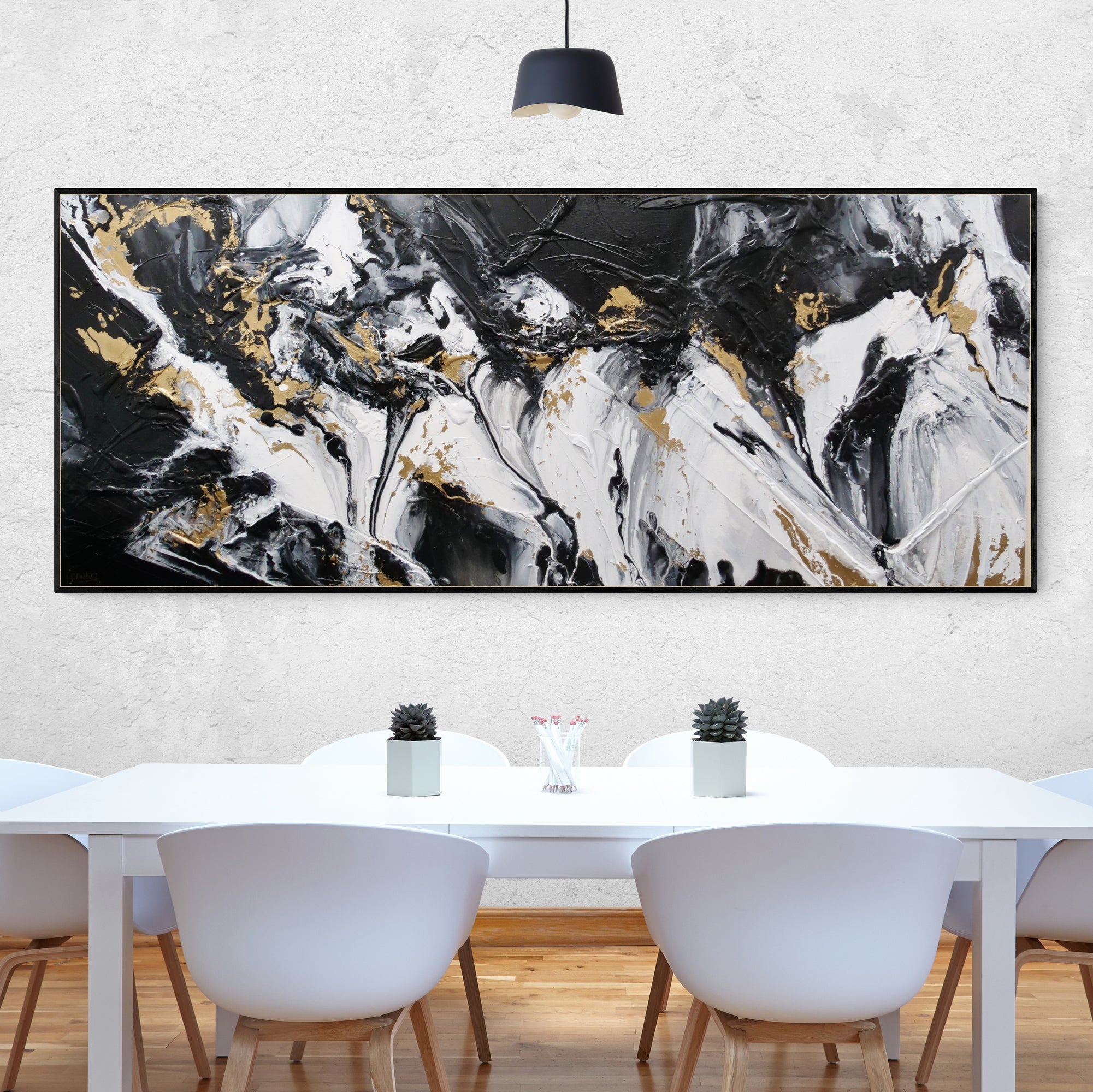 Gold Riches 240cm x 100cm Black Metallic Gold White Textured Abstract Painting (SOLD)-Abstract-[Franko_Artist]-[Australian_artist]-[Gold_Coast]-[Brisbane]-[modern]-[contemporary]-[original]-[Large_artwork]-[The_Block]-[Dream_Homes]-[ideas]-[Grand_Designs]-[Art_Lover]-Franklin Art Studio