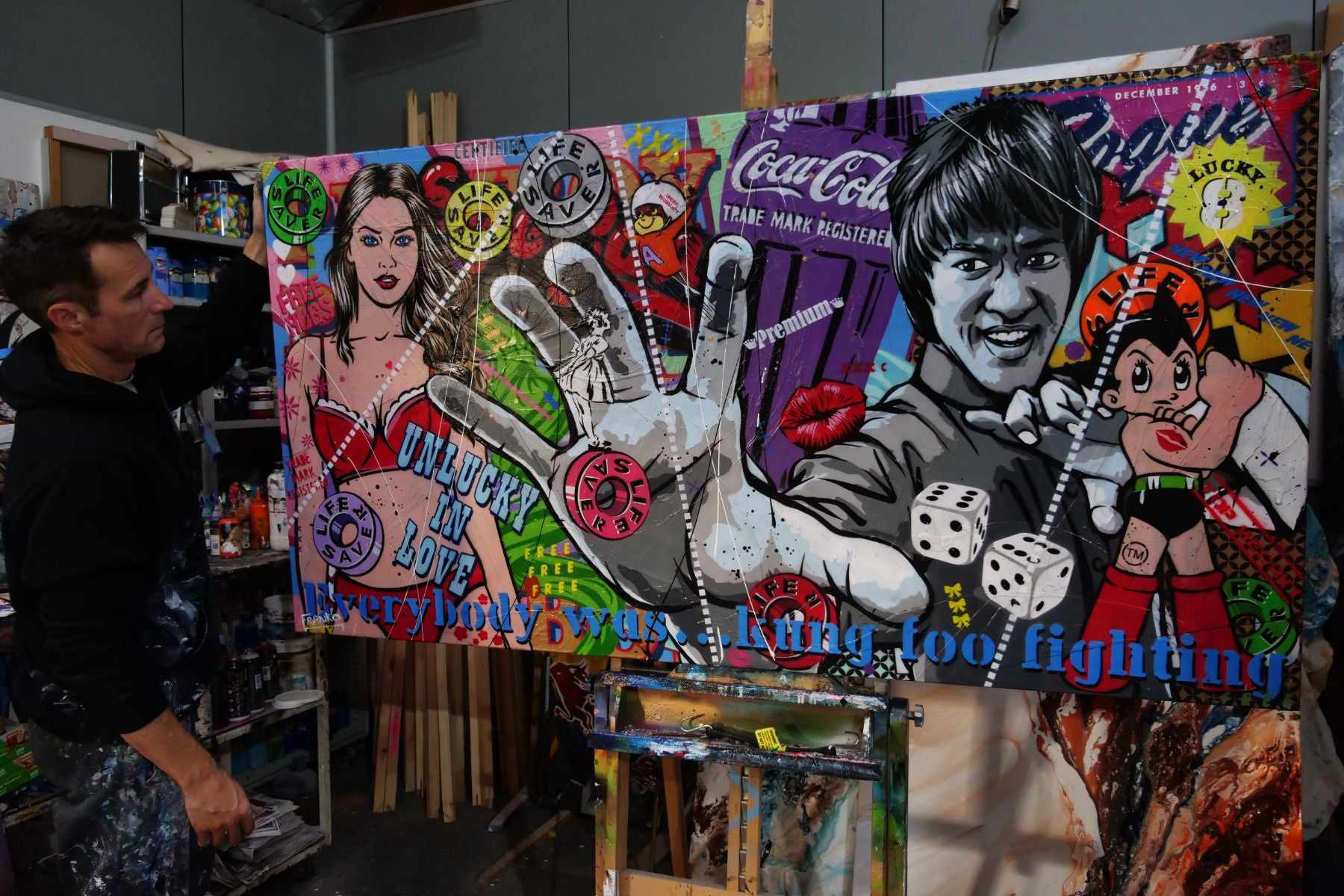 They Call Me Bruce 190cm x 100cm Bruce Lee Kung Fu Textured Urban Pop Art Painting (SOLD)-Urban Pop Art-[Franko_Artist]-[The_Block]-[Dream_Homes]-[ideas]- [Grand_Designs]-Franklin Art Studio