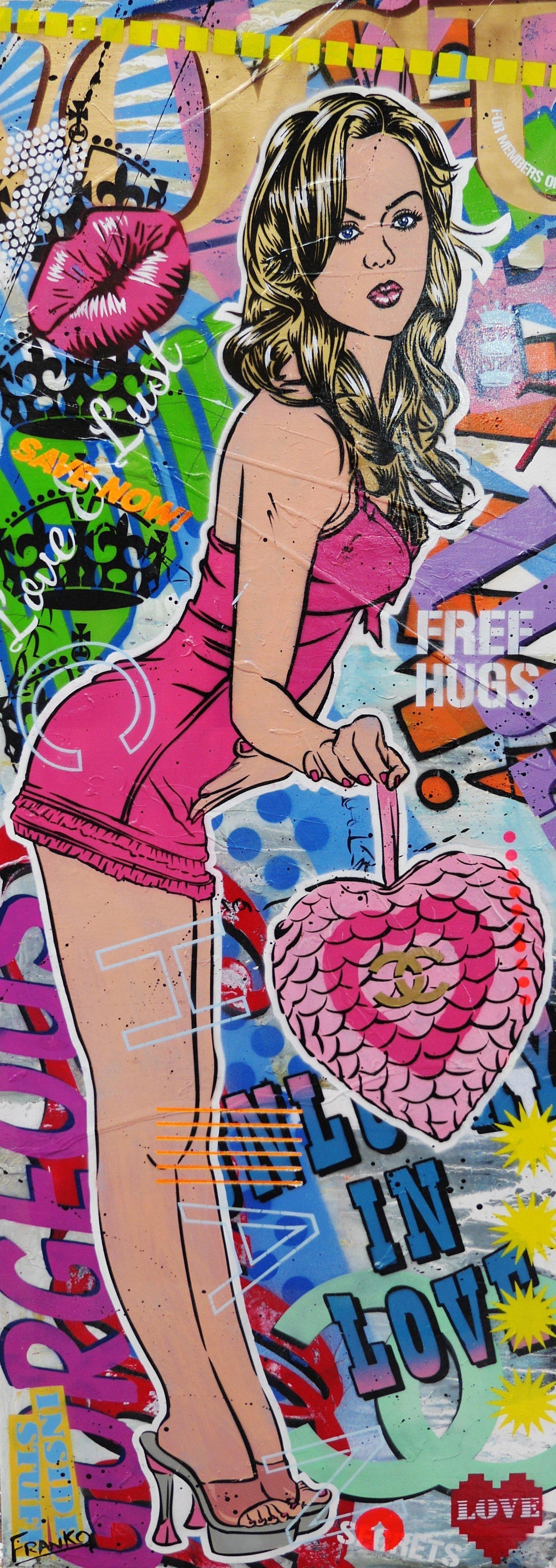 Tiara 160cm x 60cm Textured Urban Pop Art Painting (SOLD)-urban pop-[Franko_Artist]-[Australian_artist]-[Gold_Coast]-[Brisbane]-[modern]-[contemporary]-[original]-[Large_artwork]-Franklin Art Studio