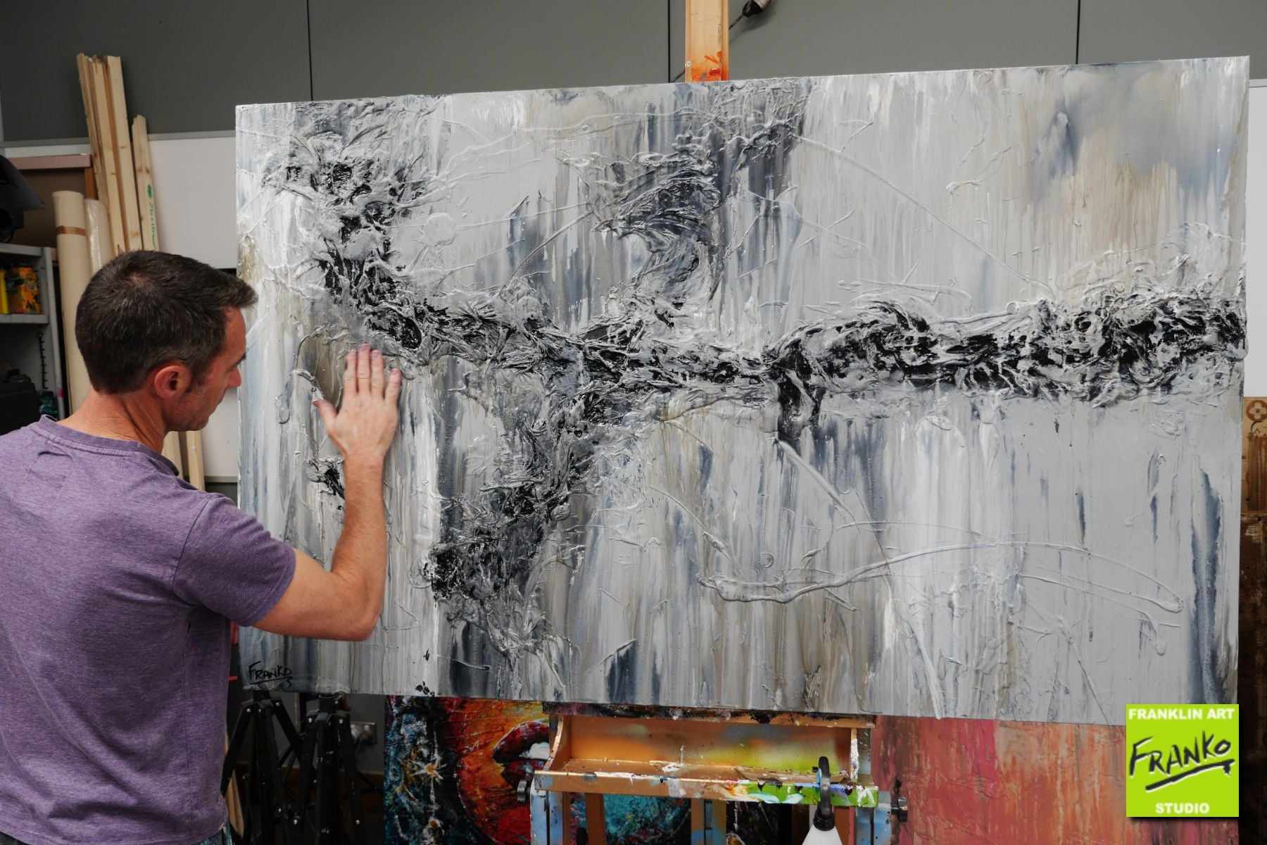 Time 160cm x 100cm Black Grey Textured Abstract Painting (SOLD)-Abstract-[Franko_Artist]-[The_Block]-[Dream_Homes]-[ideas]- [Grand_Designs]-Franklin Art Studio