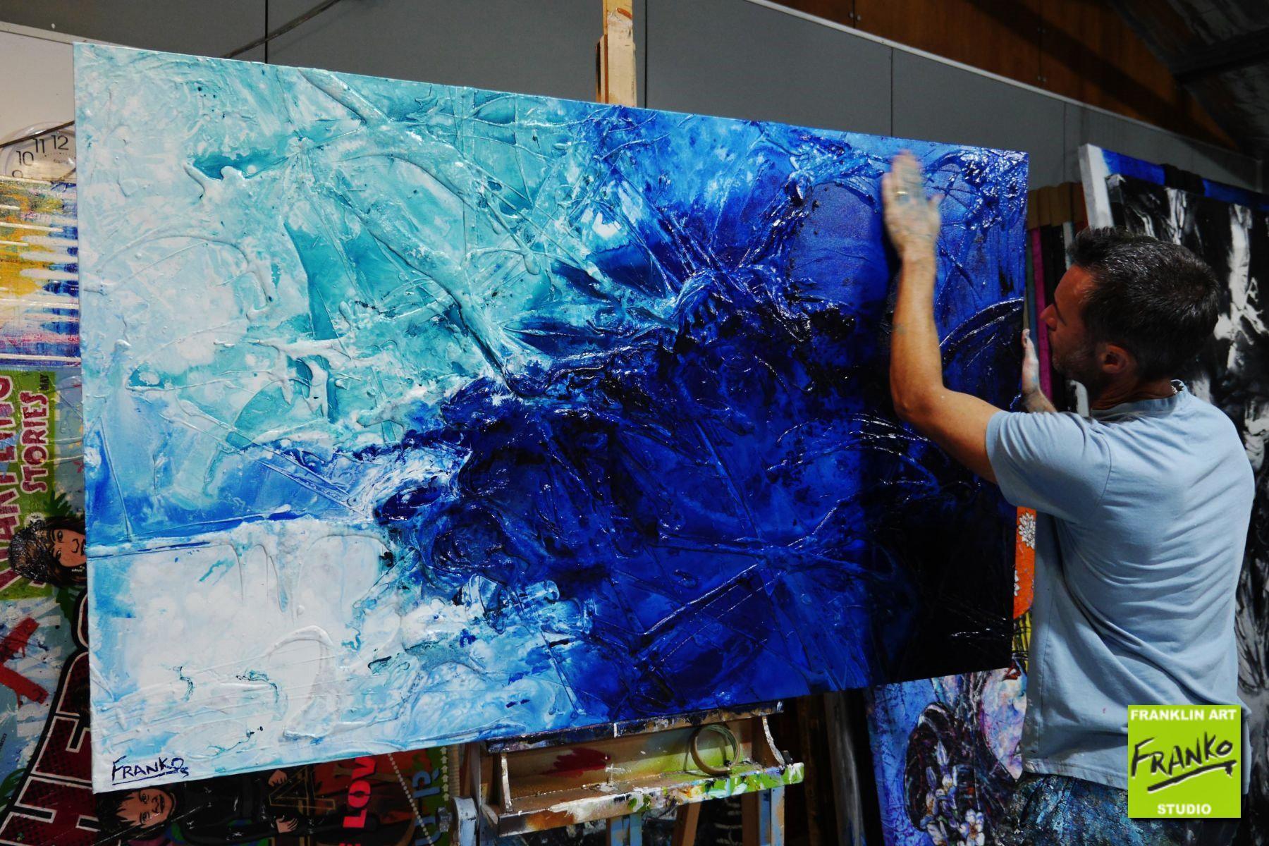 Titanium Blue 160cm x 100cm Blue White Textured Abstract Painting (SOLD)-Abstract-[Franko_Artist]-[The_Block]-[Dream_Homes]-[ideas]- [Grand_Designs]-Franklin Art Studio