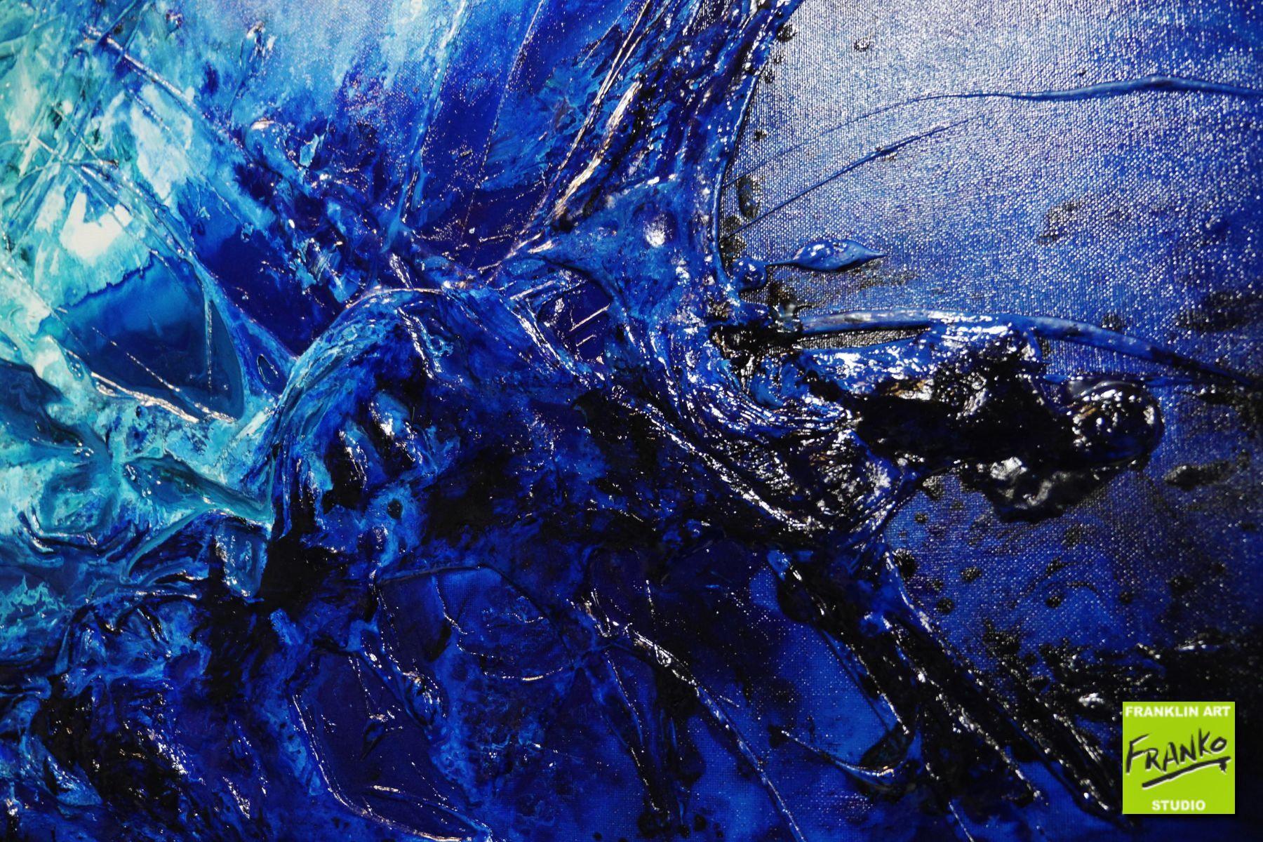Titanium Blue 160cm x 100cm Blue White Textured Abstract Painting (SOLD)