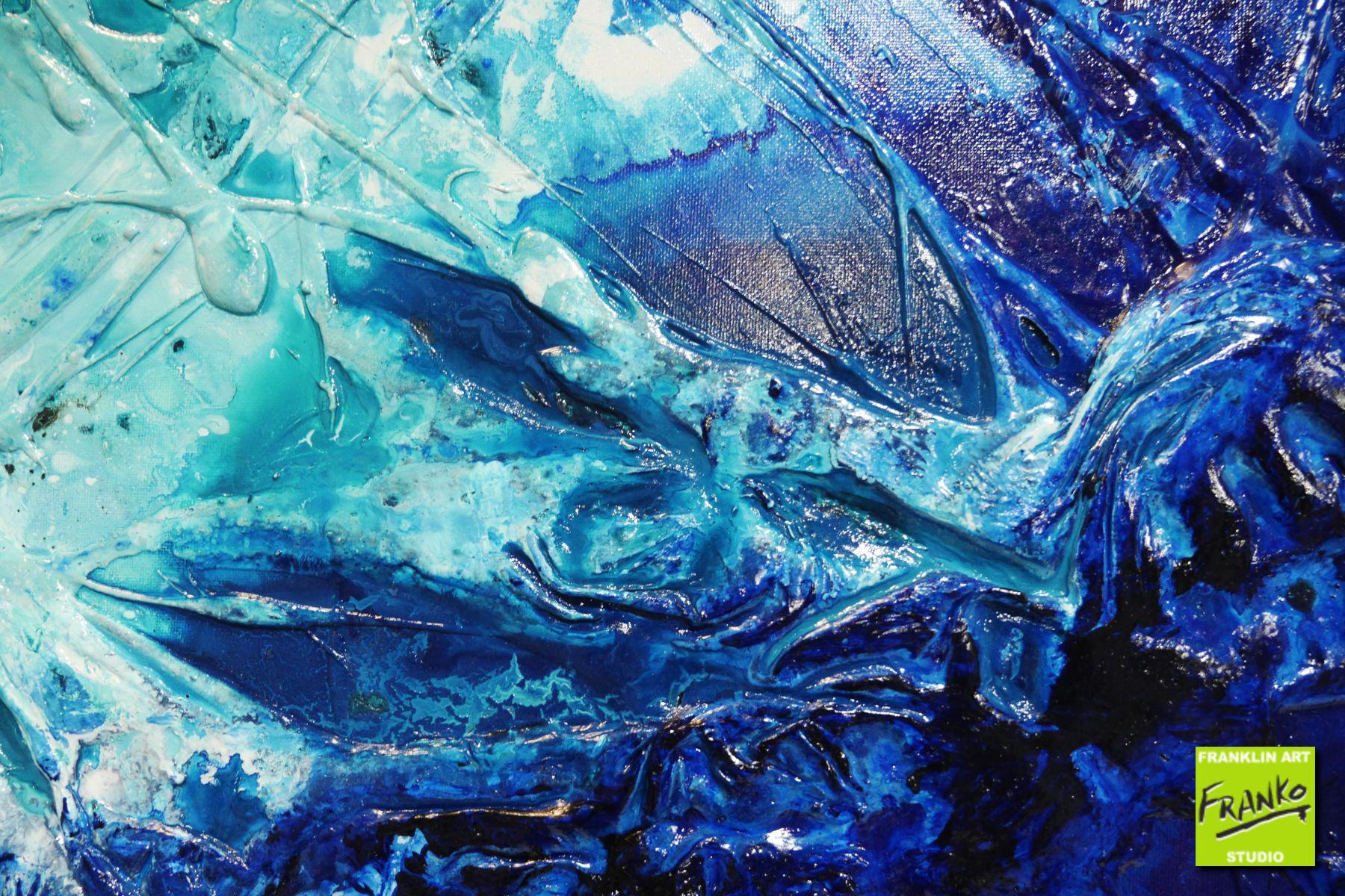Titanium Blue 160cm x 100cm Blue White Textured Abstract Painting (SOLD)