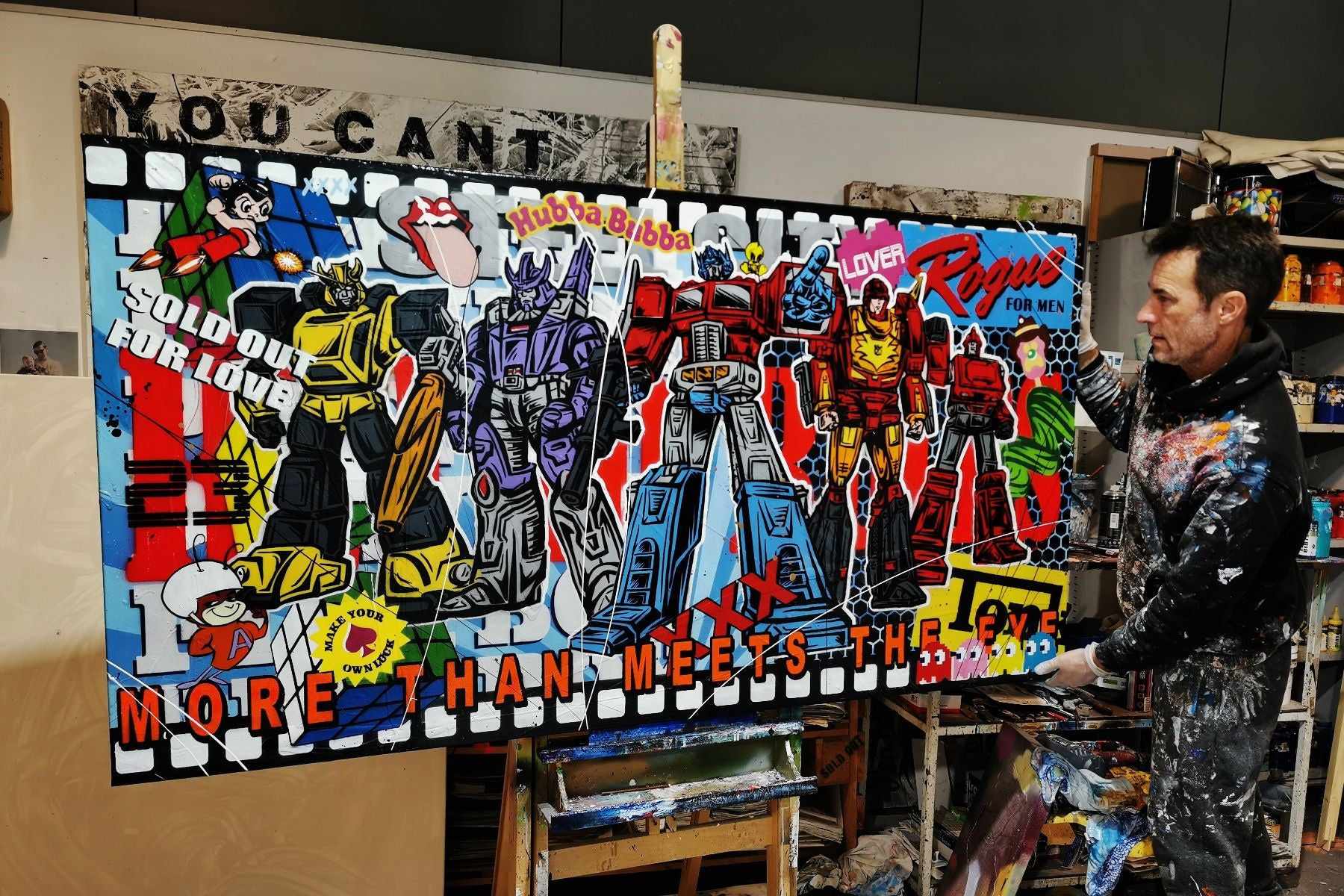 Transforming 190cm x 100cm Transformers Textured Urban Pop Art Painting (SOLD)-Urban Pop Art-[Franko_Artist]-[The_Block]-[Dream_Homes]-[ideas]- [Grand_Designs]-Franklin Art Studio
