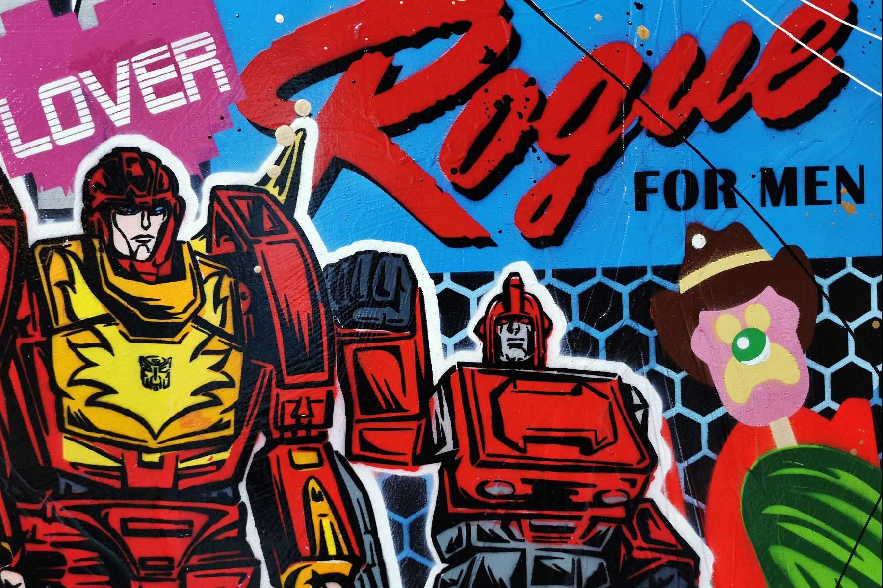 Transforming 190cm x 100cm Transformers Textured Urban Pop Art Painting (SOLD)