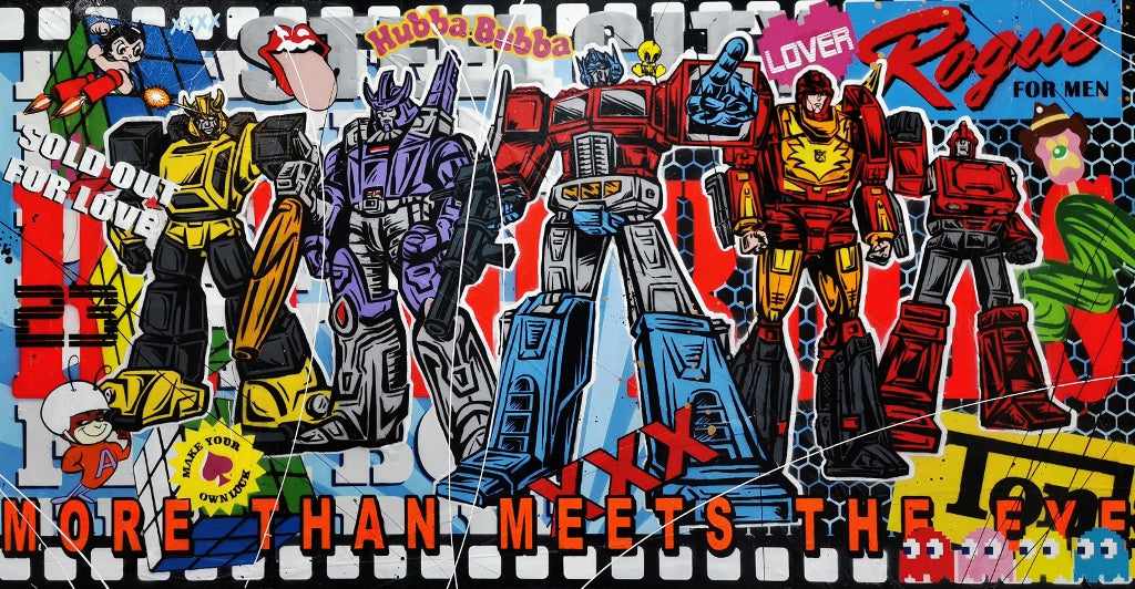 Transforming 190cm x 100cm Transformers Textured Urban Pop Art Painting (SOLD)-Urban Pop Art-[Franko_Artist]-[Australian_artist]-[Gold_Coast]-[Brisbane]-[modern]-[contemporary]-[original]-[Large_artwork]-Franklin Art Studio