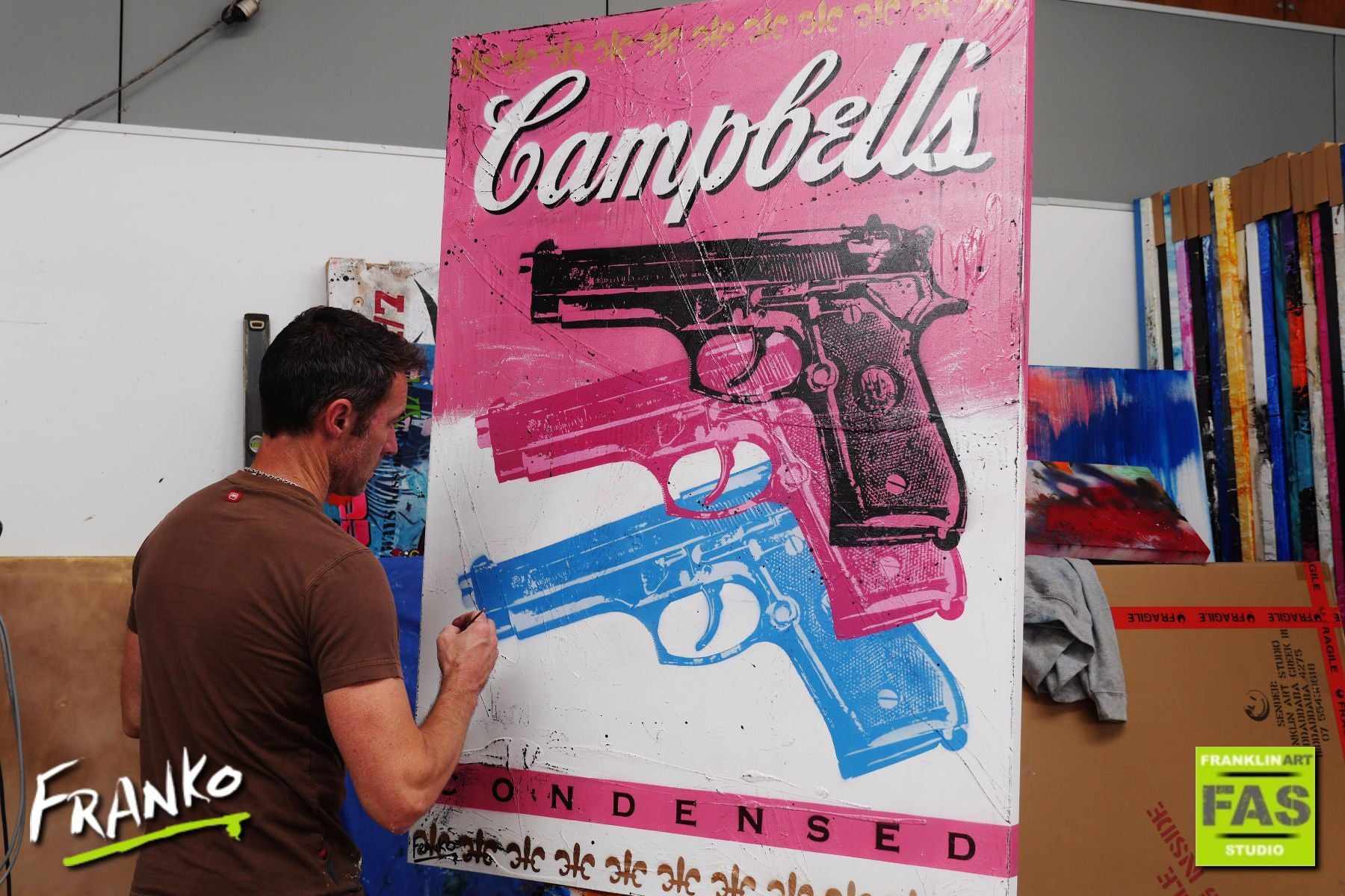 Triple X Guns 140cm x 100cm Guns Pop Art Painting Campbells (SOLD)-urban pop-[Franko_Artist]-[The_Block]-[Dream_Homes]-[ideas]- [Grand_Designs]-Franklin Art Studio
