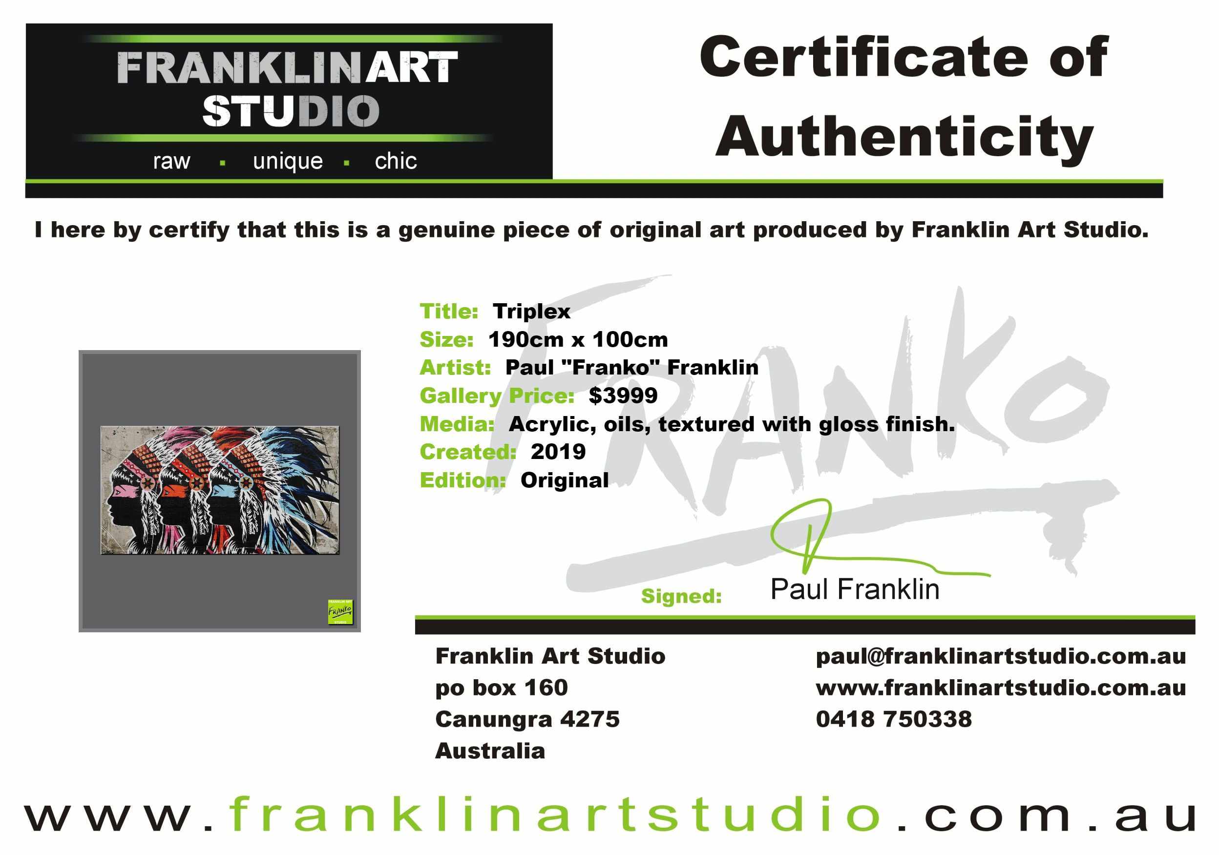 Triplex 190cm x 100cm Indian Headdress Textured Urban Pop Art Painting (SOLD)-concrete-[Franko_Artist]-[The_Block]-[Dream_Homes]-[ideas]-[Grand_Designs]-[Art_Lover]-Franklin Art Studio