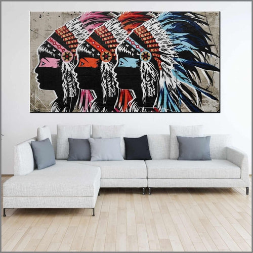 Triplex 190cm x 100cm Indian Headdress Textured Urban Pop Art Painting (SOLD)-concrete-[Franko_Artist]-[Australian_artist]-[Gold_Coast]-[Brisbane]-[modern]-[contemporary]-[original]-[Large_artwork]-[The_Block]-[Dream_Homes]-[ideas]-[Grand_Designs]-[Art_Lover]-Franklin Art Studio