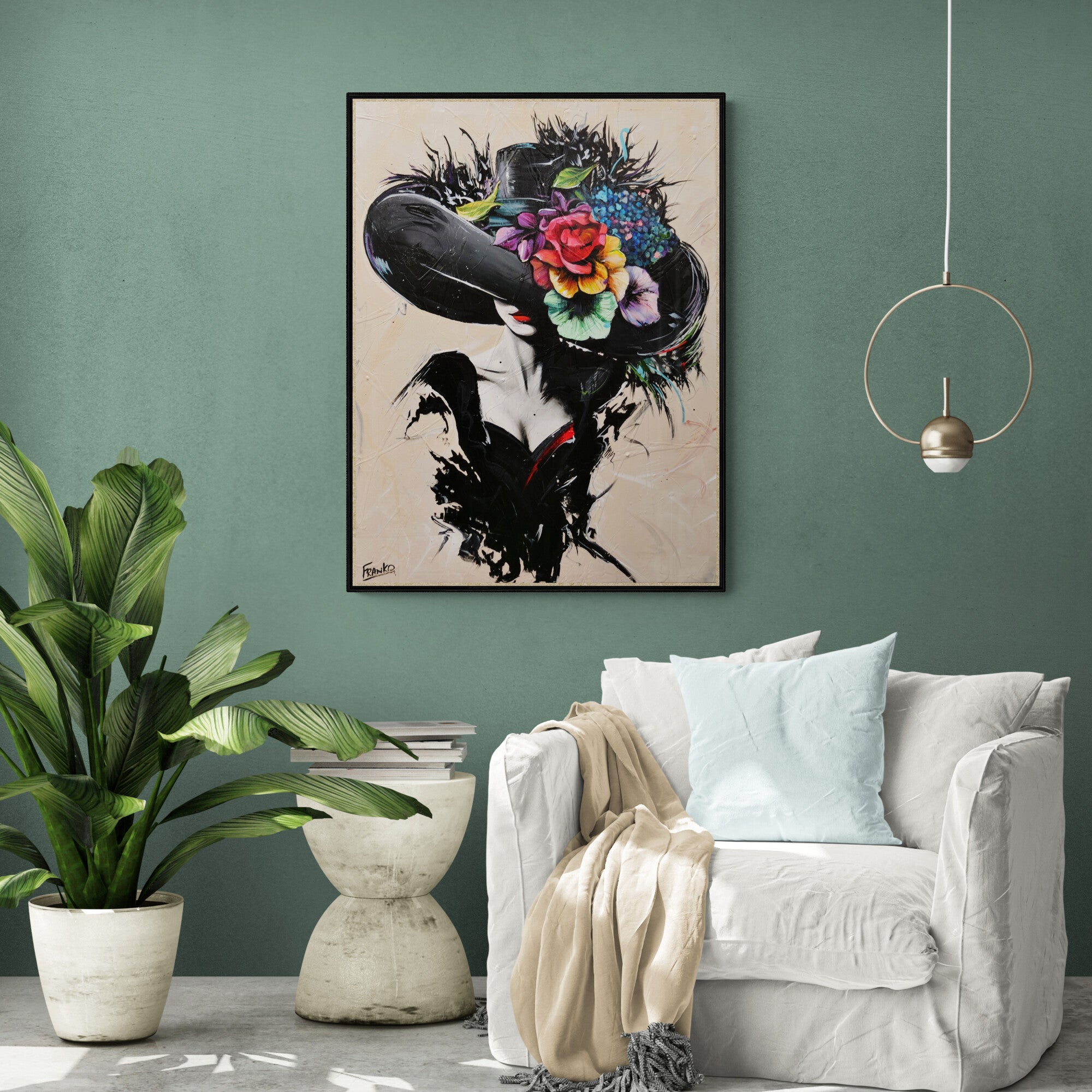 Summer 75cm x 100cm Flower Hat Abstract Elegance Textured Painting (SOLD)-people-[Franko_Artist]-[The_Block]-[Dream_Homes]-[ideas]-[Grand_Designs]-[Art_Lover]-Franklin Art Studio