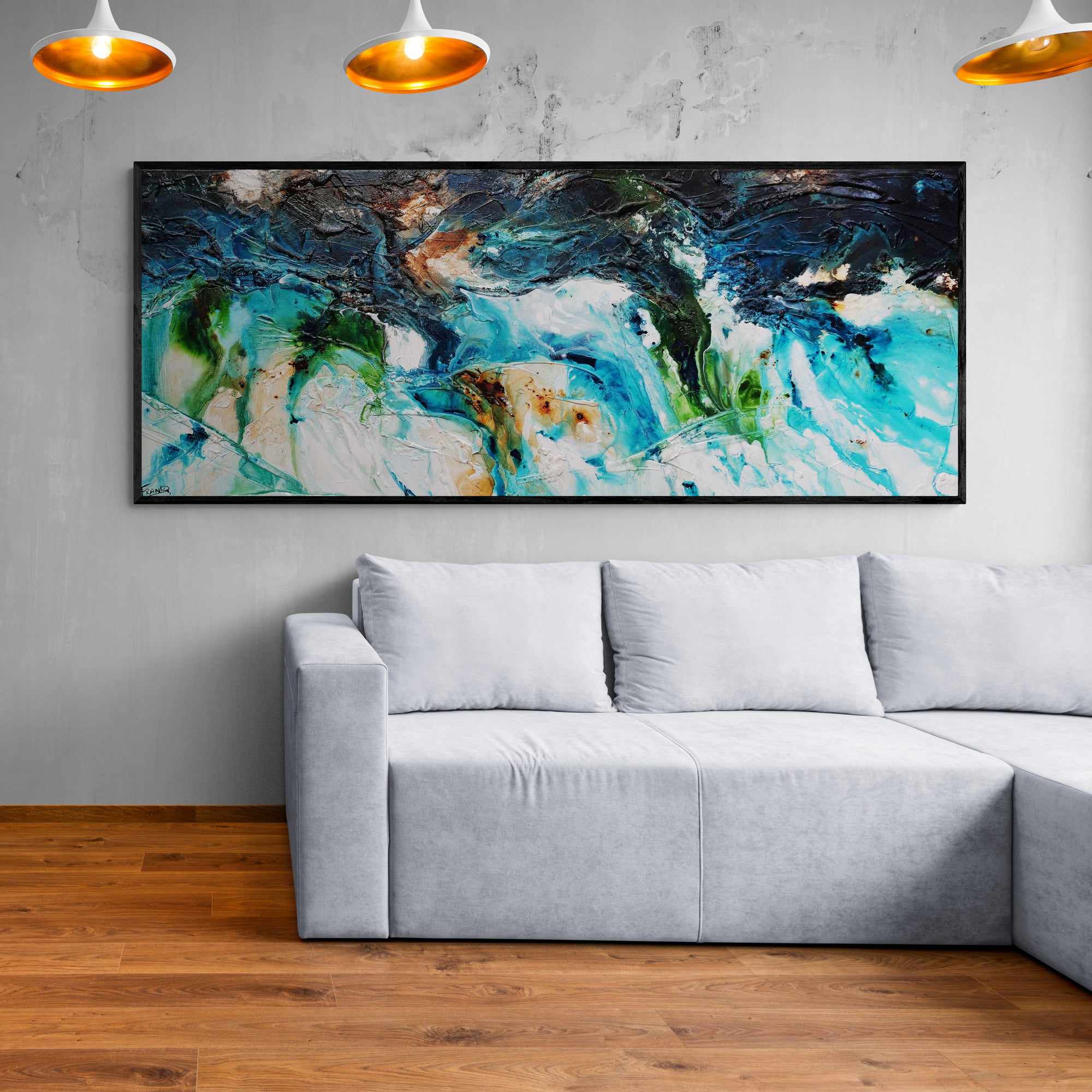 Turquoise Element 200cm x 80cm Textured Abstract Painting (SOLD)-Abstract-[Franko_Artist]-[The_Block]-[Dream_Homes]-[ideas]- [Grand_Designs]-Franklin Art Studio