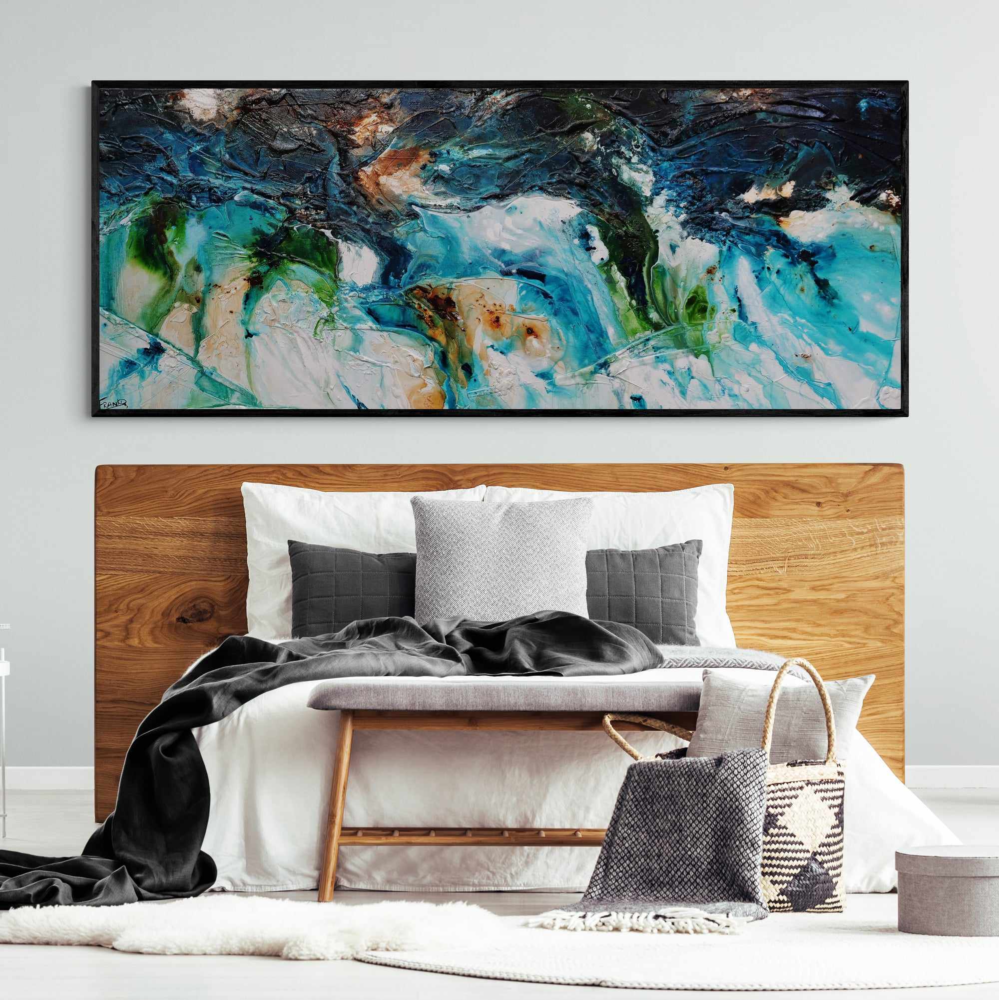 Turquoise Element 200cm x 80cm Textured Abstract Painting (SOLD)-Abstract-[Franko_Artist]-[The_Block]-[Dream_Homes]-[ideas]-[Grand_Designs]-[Art_Lover]-Franklin Art Studio