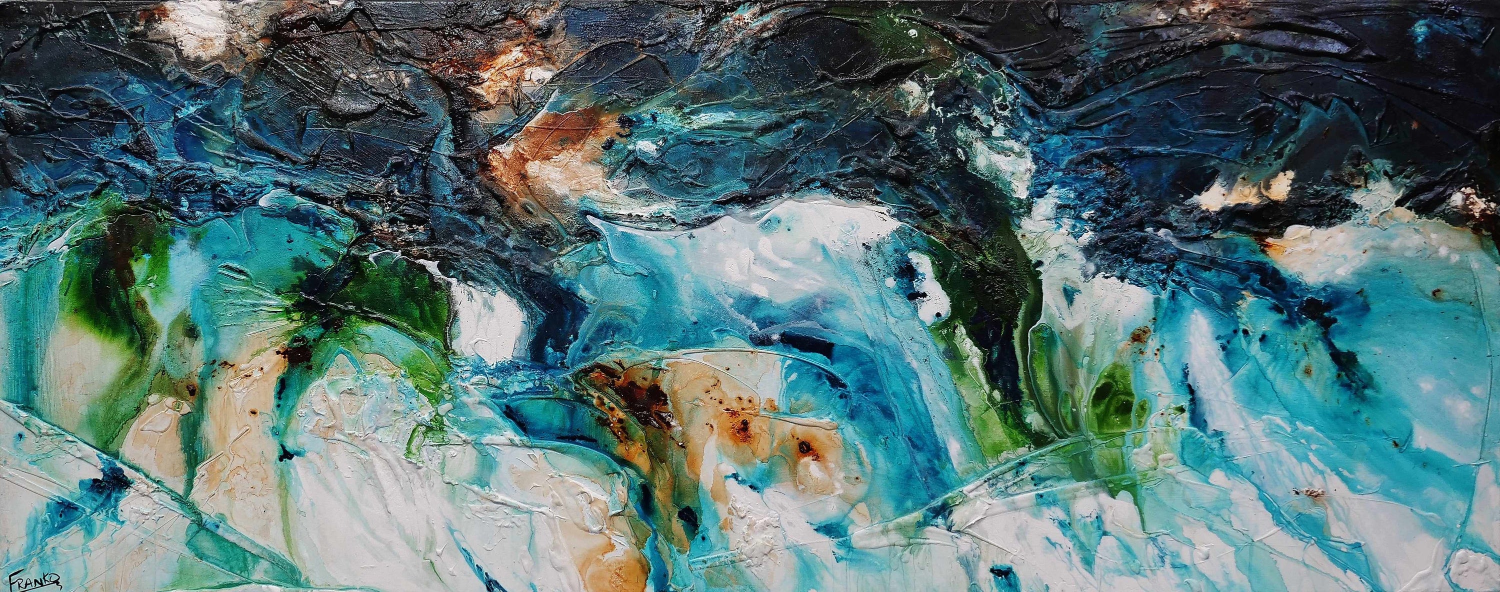 Turquoise Element 200cm x 80cm Textured Abstract Painting (SOLD)-Abstract-[Franko_Artist]-[Australian_artist]-[Gold_Coast]-[Brisbane]-[modern]-[contemporary]-[original]-[Large_artwork]-Franklin Art Studio