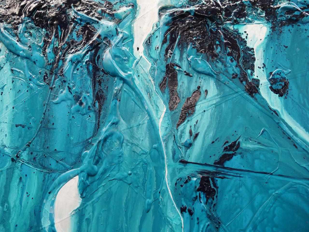 Turquoise Moon 120cm x 100cm Malt Teal Textured Abstract Painting (SOLD)