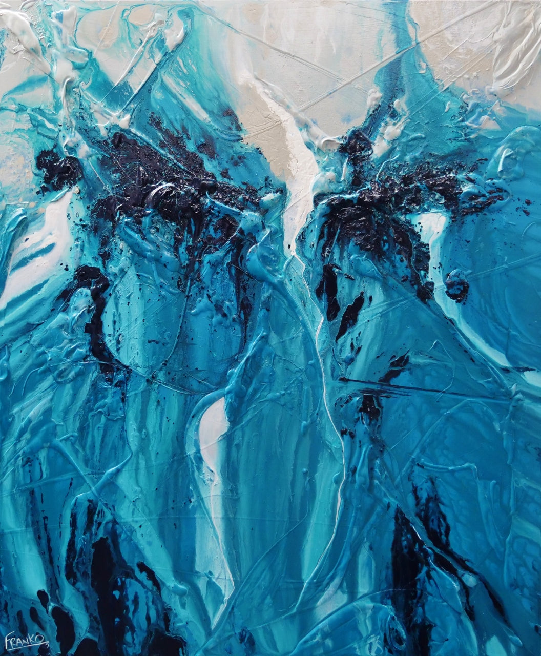 Turquoise Moon 120cm x 100cm Malt Teal Textured Abstract Painting (SOLD)-Abstract-[Franko_Artist]-[Australian_artist]-[Gold_Coast]-[Brisbane]-[modern]-[contemporary]-[original]-[Large_artwork]-Franklin Art Studio