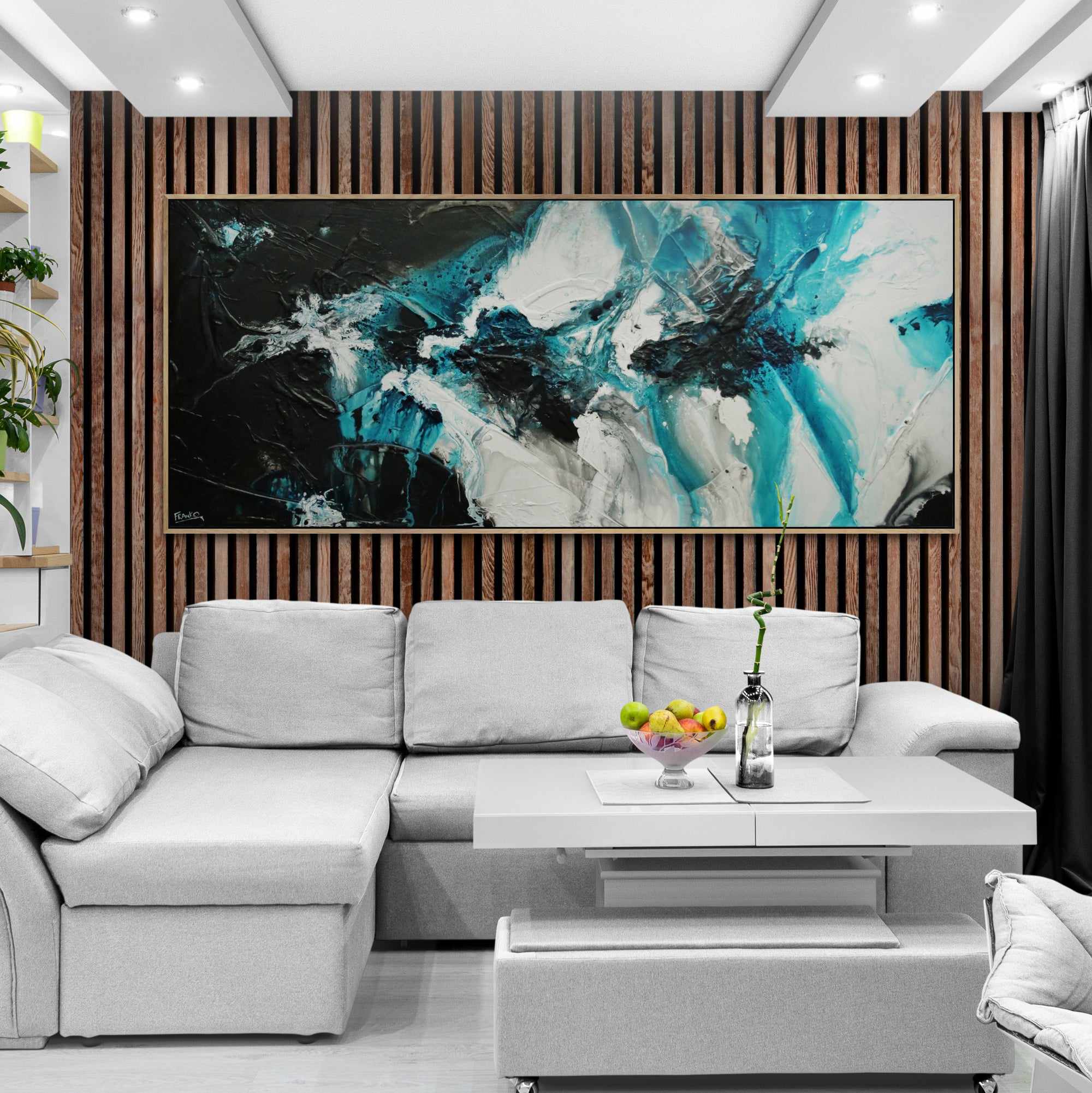 Turquoise Oceans 240cm x 100cm Teal Black White Textured Abstract Painting (SOLD)-Abstract-[Franko_Artist]-[Australian_artist]-[Gold_Coast]-[Brisbane]-[modern]-[contemporary]-[original]-[Large_artwork]-[The_Block]-[Dream_Homes]-[ideas]-[Grand_Designs]-[Art_Lover]-Franklin Art Studio
