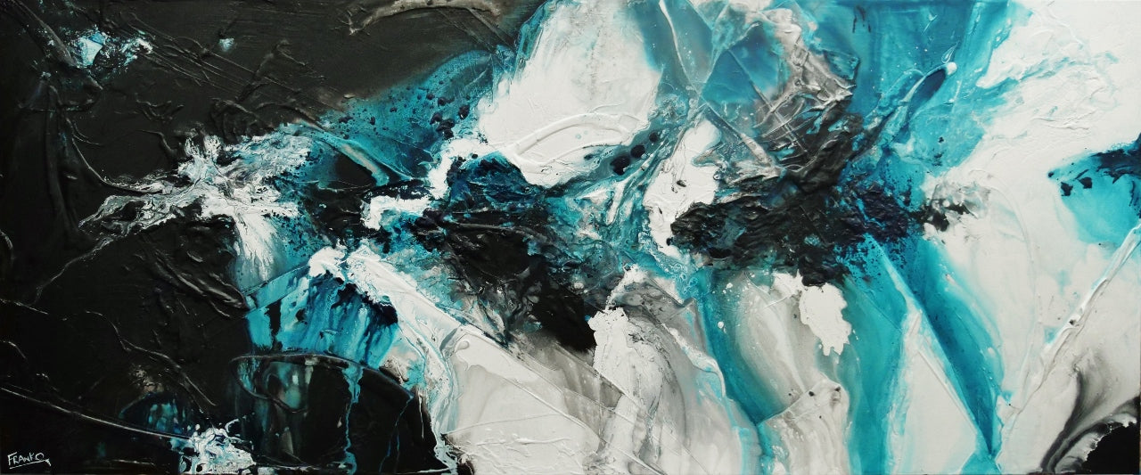 Turquoise Oceans 240cm x 100cm Teal Black White Textured Abstract Painting (SOLD)-Abstract-[Franko_Artist]-[Australian_artist]-[Gold_Coast]-[Brisbane]-[modern]-[contemporary]-[original]-[Large_artwork]-Franklin Art Studio