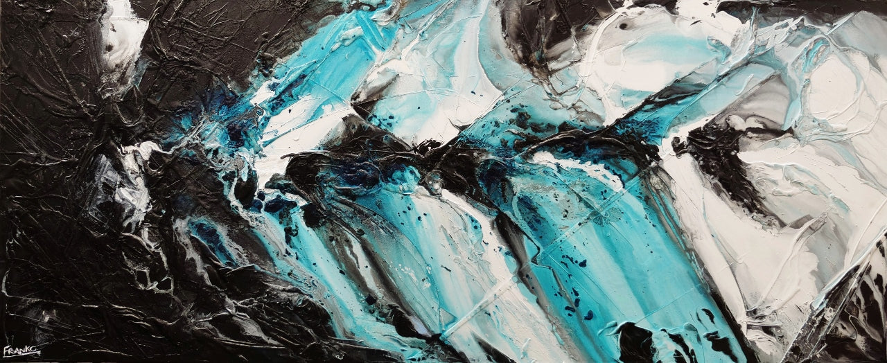 Turquoise Rapture 240cm x 100cm Black Turquoise White Textured Abstract Painting (SOLD)-Abstract-[Franko_Artist]-[Australian_artist]-[Gold_Coast]-[Brisbane]-[modern]-[contemporary]-[original]-[Large_artwork]-Franklin Art Studio