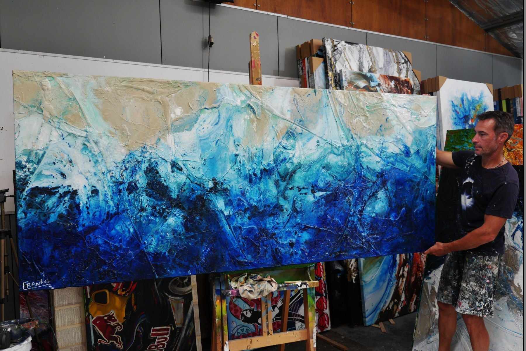 Turquoise Reef 240cm x 100cm Blue Cream Textured Abstract Painting (SOLD)-Abstract-[Franko_Artist]-[The_Block]-[Dream_Homes]-[ideas]- [Grand_Designs]-Franklin Art Studio