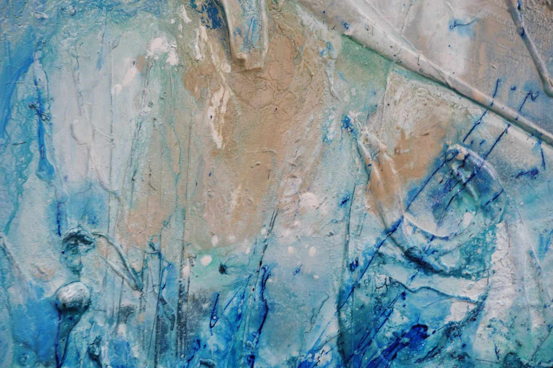 Turquoise Reef 240cm x 100cm Blue Cream Textured Abstract Painting (SOLD)