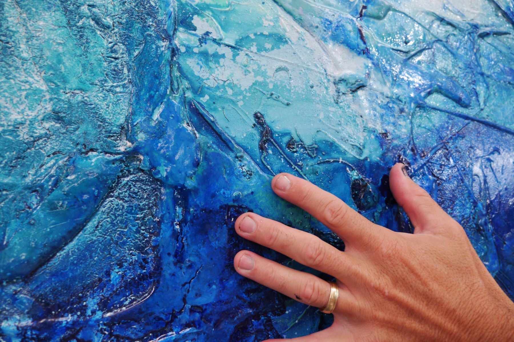 Turquoise Reef 240cm x 100cm Blue Cream Textured Abstract Painting (SOLD)-Abstract-[Franko]-[Artist]-[Australia]-[Painting]-Franklin Art Studio