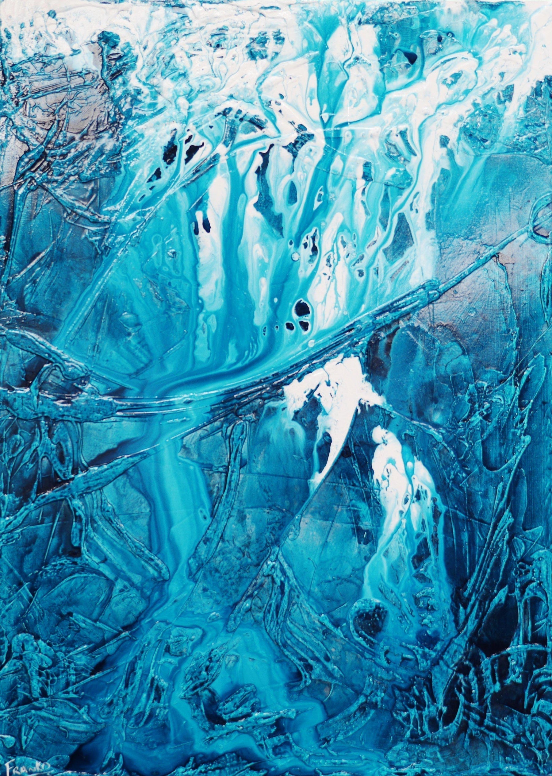 Turquoise Style 140cm x 100cm Blue White Textured Abstract Painting (SOLD)-Abstract-[Franko_Artist]-[Australian_artist]-[Gold_Coast]-[Brisbane]-[modern]-[contemporary]-[original]-[Large_artwork]-Franklin Art Studio