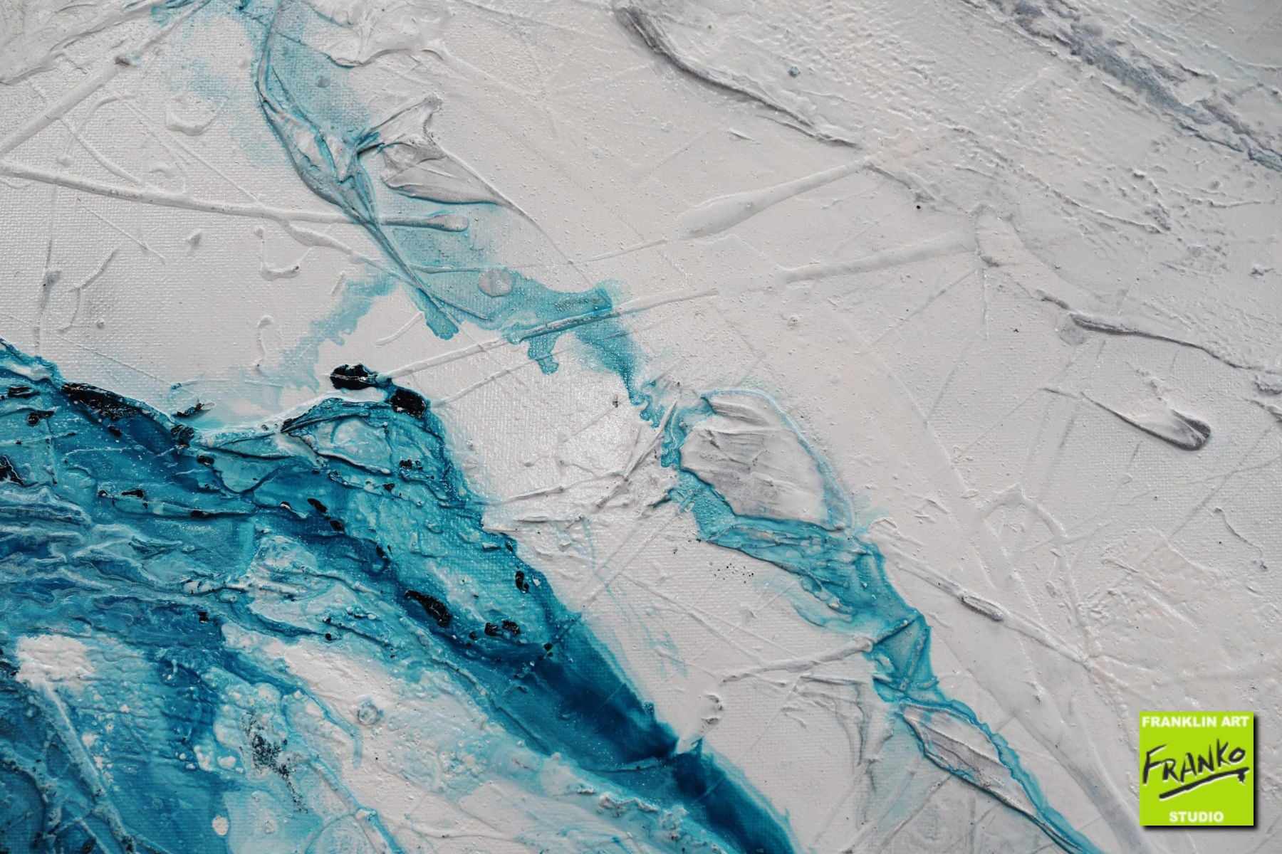 Turquoise Substance 160cm x 60cm Turquoise Black White Textured Abstract Painting (SOLD)