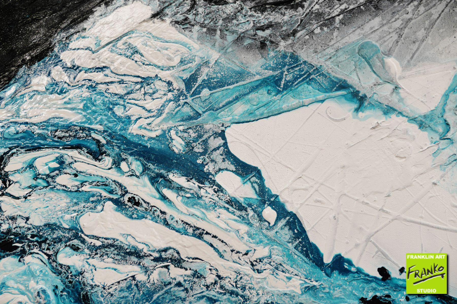 Turquoise Substance 160cm x 60cm Turquoise Black White Textured Abstract Painting (SOLD)