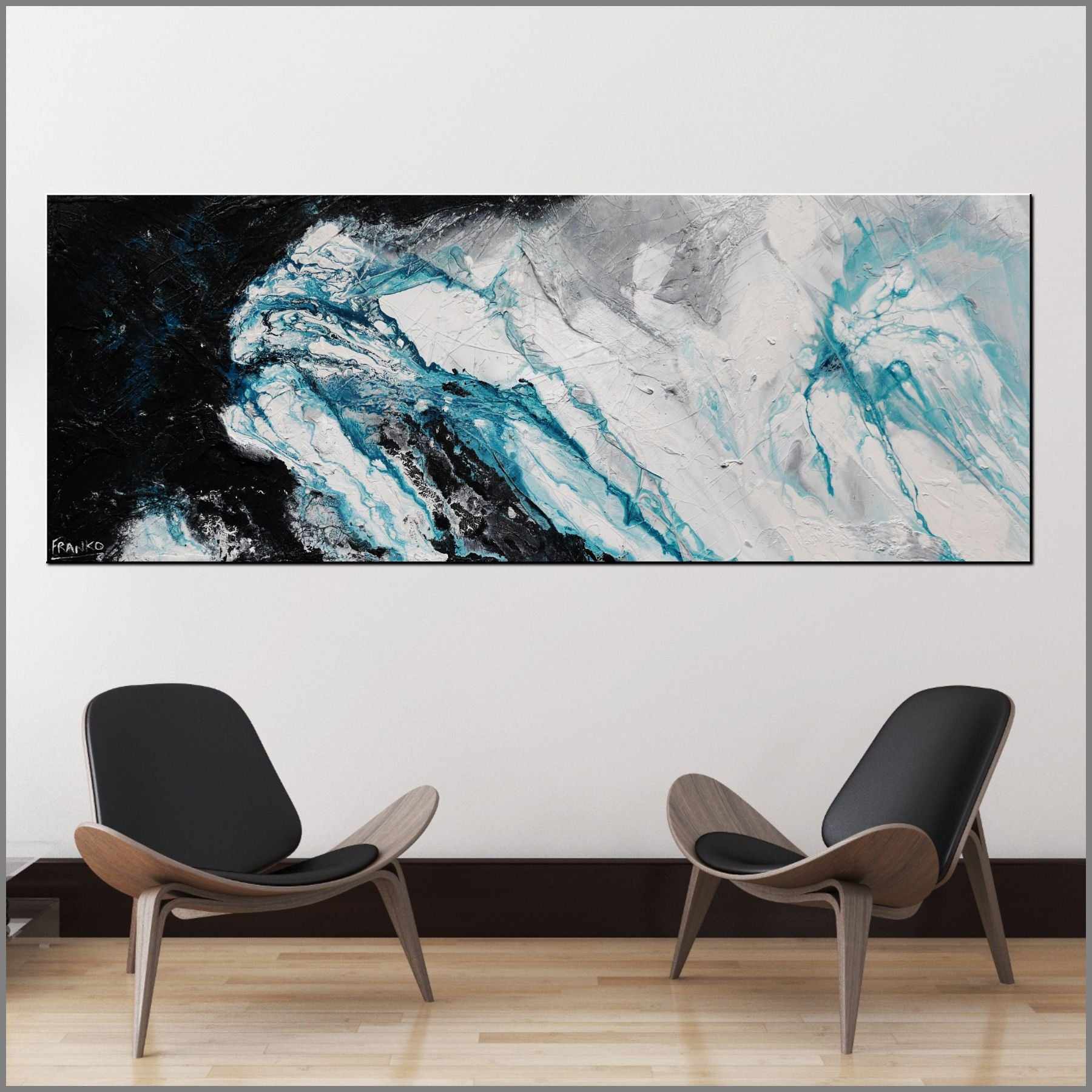 Turquoise Substance 160cm x 60cm Turquoise Black White Textured Abstract Painting (SOLD)-Abstract-[Franko_Artist]-[Australian_artist]-[Gold_Coast]-[Brisbane]-[modern]-[contemporary]-[original]-[Large_artwork]-[The_Block]-[Dream_Homes]-[ideas]-[Grand_Designs]-[Art_Lover]-Franklin Art Studio