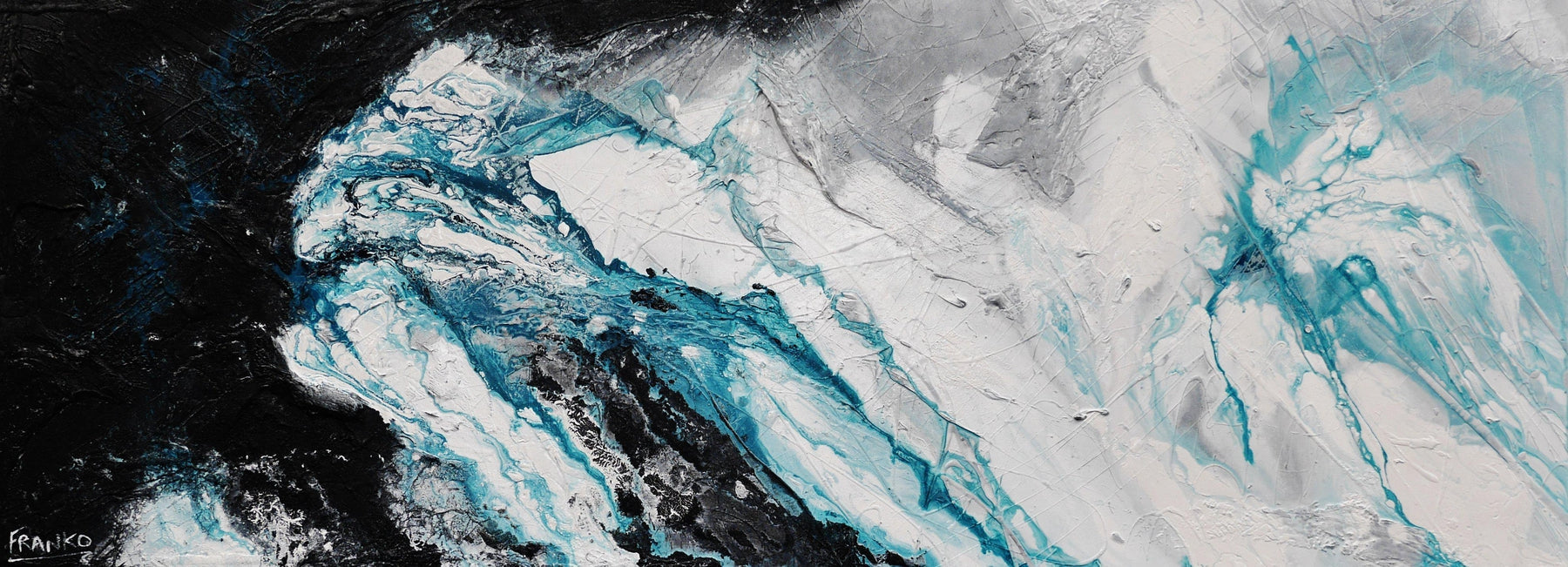 Turquoise Substance 160cm x 60cm Turquoise Black White Textured Abstract Painting (SOLD)-Abstract-[Franko_Artist]-[Australian_artist]-[Gold_Coast]-[Brisbane]-[modern]-[contemporary]-[original]-[Large_artwork]-Franklin Art Studio