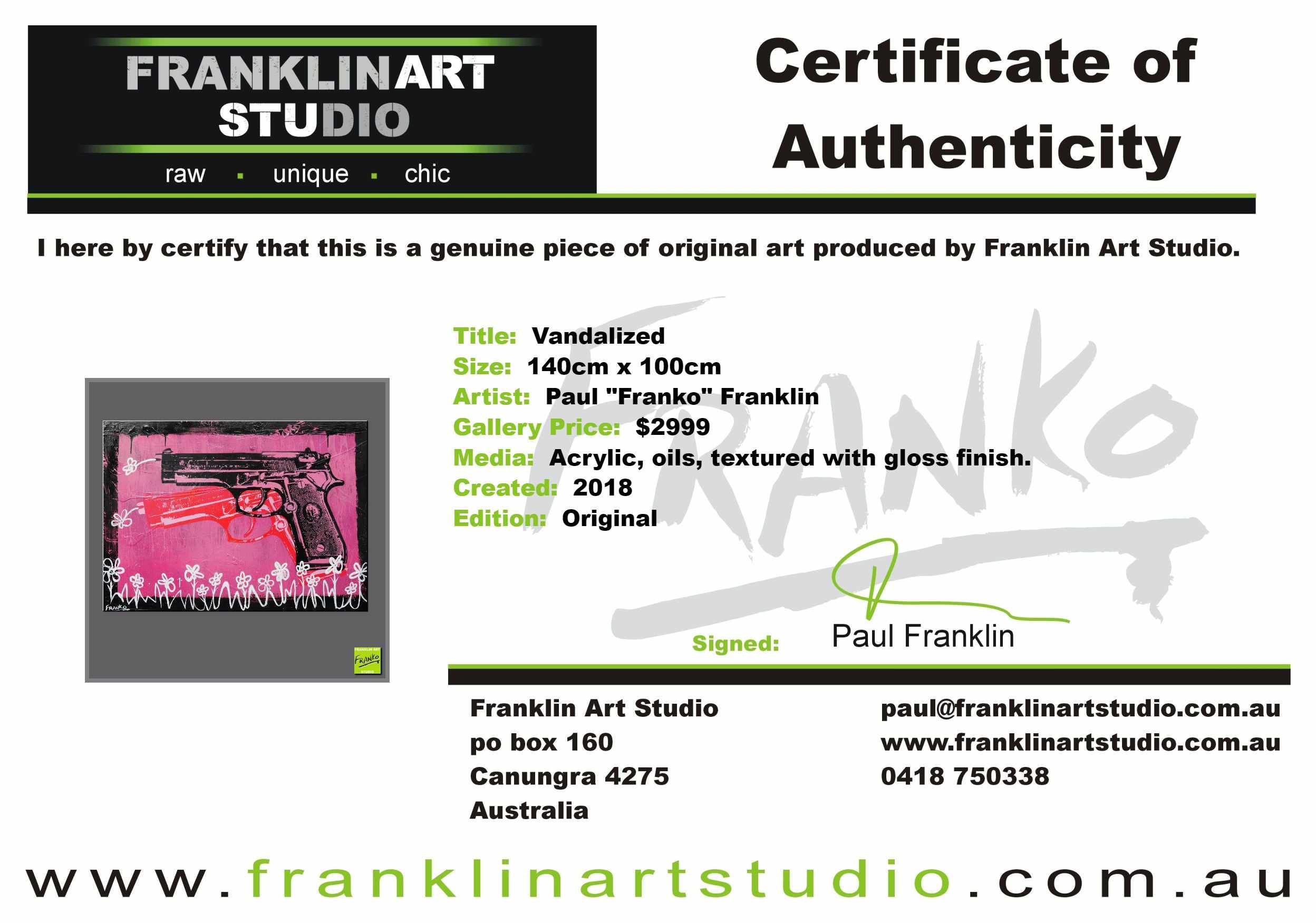 Vandalized 140cm x 100cm Andy Warhol Pink Guns Textured Urban Pop Art Painting (SOLD)-urban pop-[Franko_Artist]-[The_Block]-[Dream_Homes]-[ideas]- [Grand_Designs]-Franklin Art Studio