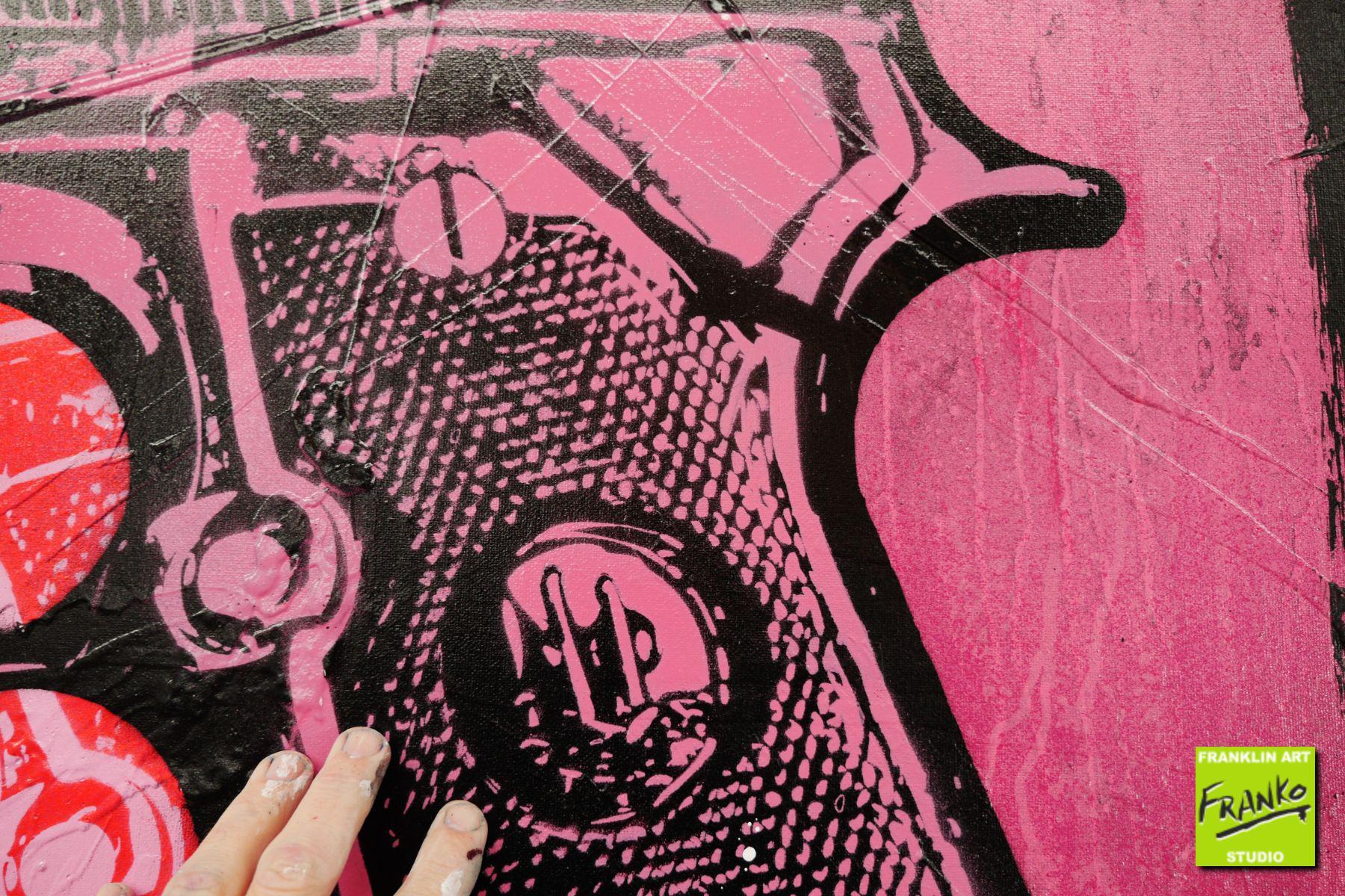 Vandalized 140cm x 100cm Andy Warhol Pink Guns Textured Urban Pop Art Painting (SOLD)