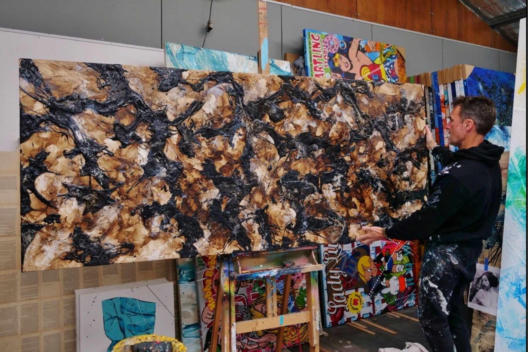 Vanilla Licorice 240cm x 100cm Black Rust Textured Abstract Painting (SOLD)-Abstract-[Franko_Artist]-[The_Block]-[Dream_Homes]-[ideas]- [Grand_Designs]-Franklin Art Studio