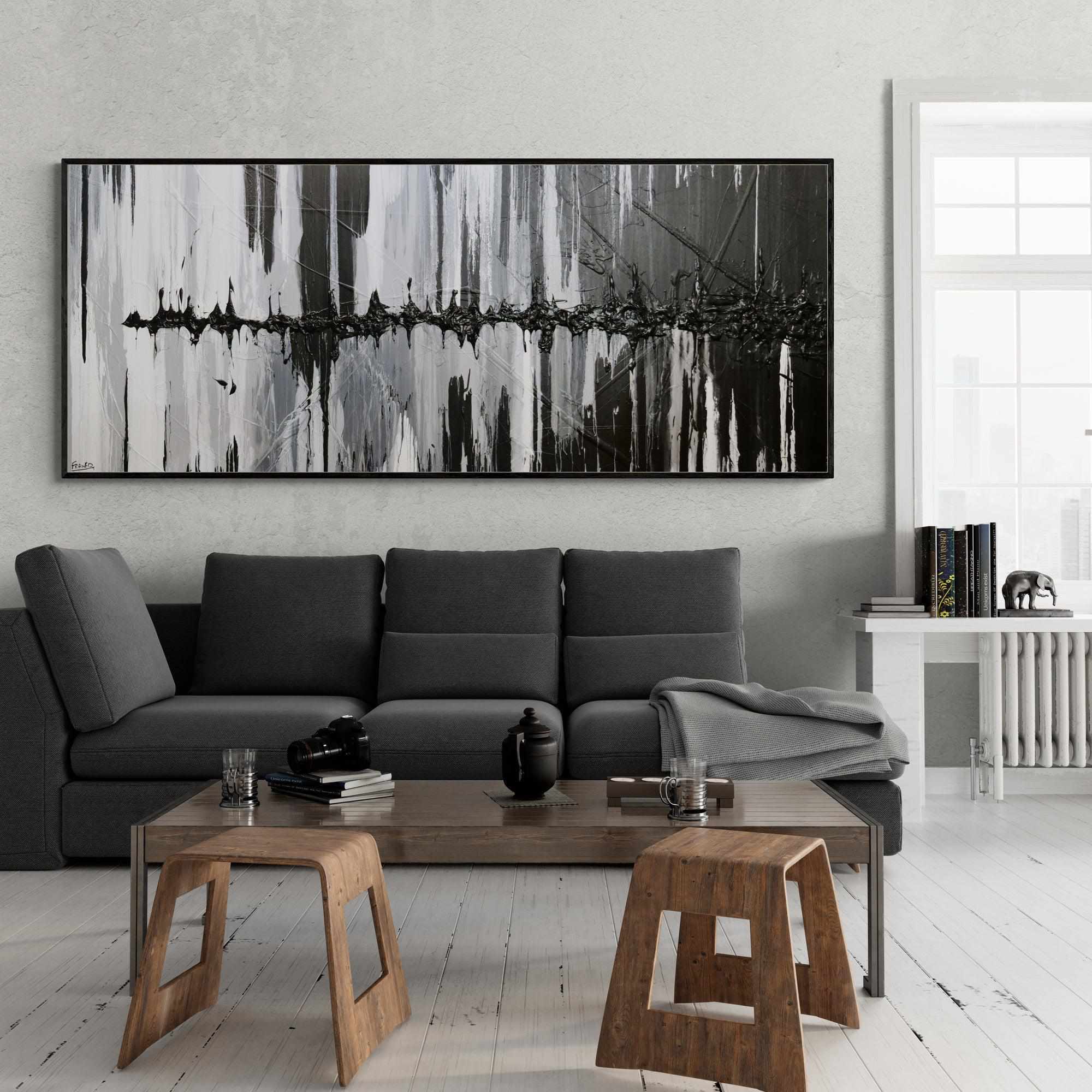 Variance 240cm x 100cm Black Grey Silver Textured Abstract Painting (SOLD)-Abstract-[Franko_Artist]-[The_Block]-[Dream_Homes]-[ideas]-[Grand_Designs]-[Art_Lover]-Franklin Art Studio