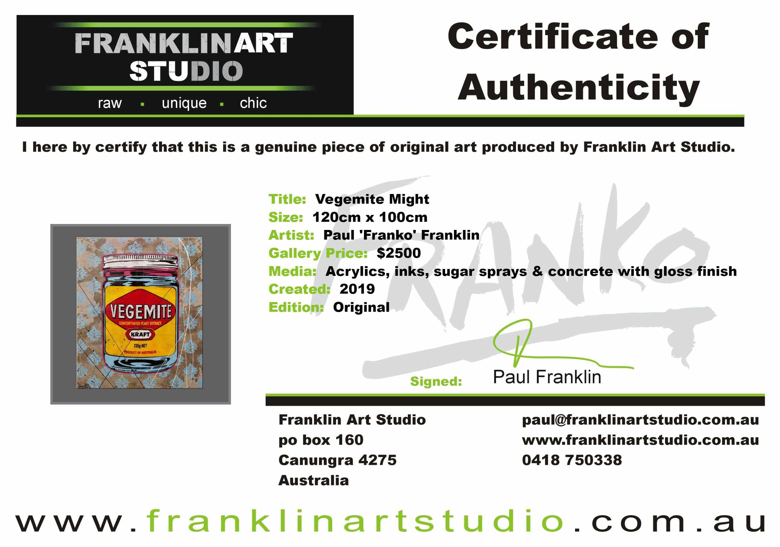 Vegemite Might 120cm x 100cm Vegemite Textured Urban Pop Art Painting (SOLD)-concrete-[Franko_Artist]-[The_Block]-[Dream_Homes]-[ideas]-[Grand_Designs]-[Art_Lover]-Franklin Art Studio