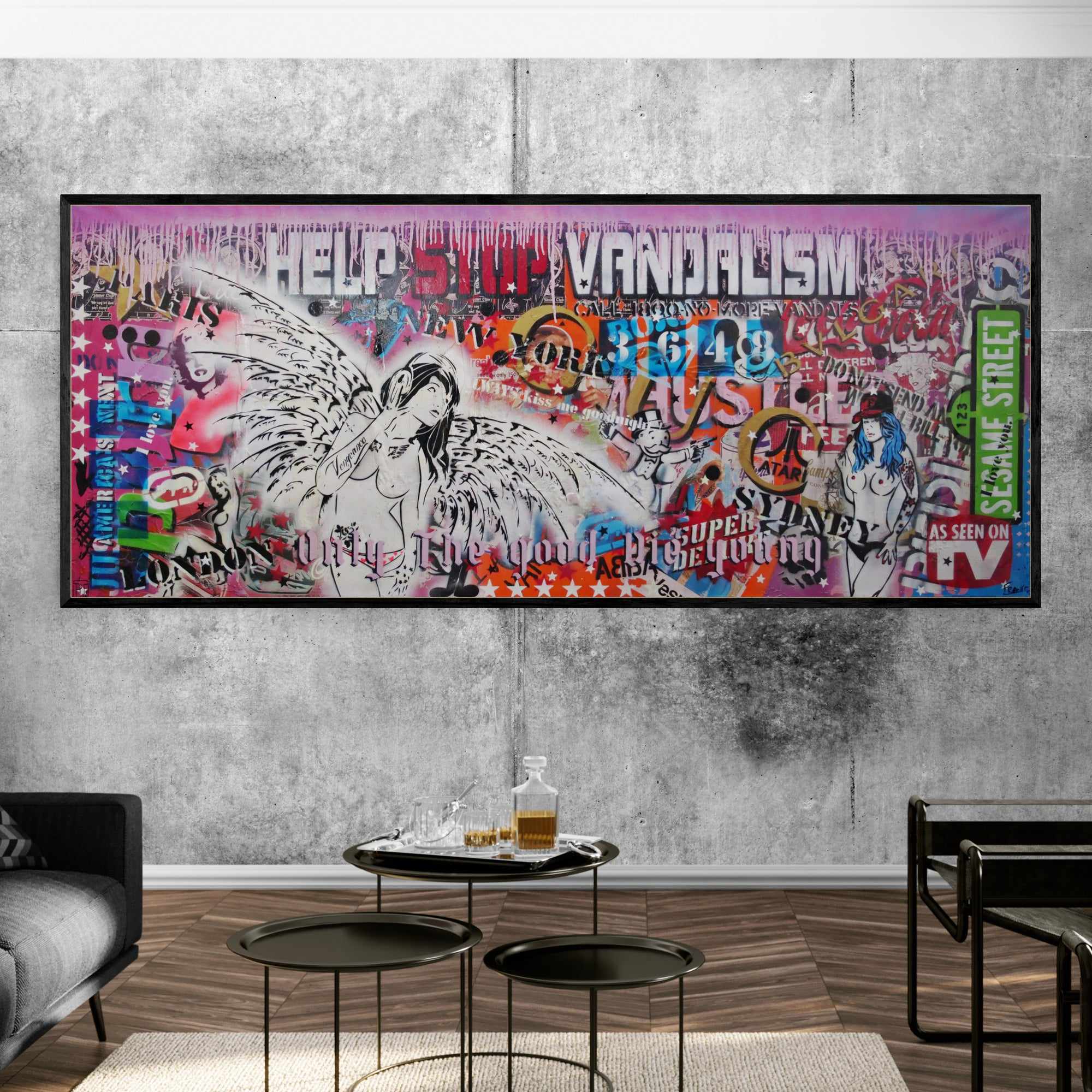 Vintage Angelic 240cm x 100cm Angel Textured Urban Pop Art Painting-Urban Pop Art-[Franko]-[Australian]-[Popular]-[Best Selling]-Franklin Art Studio