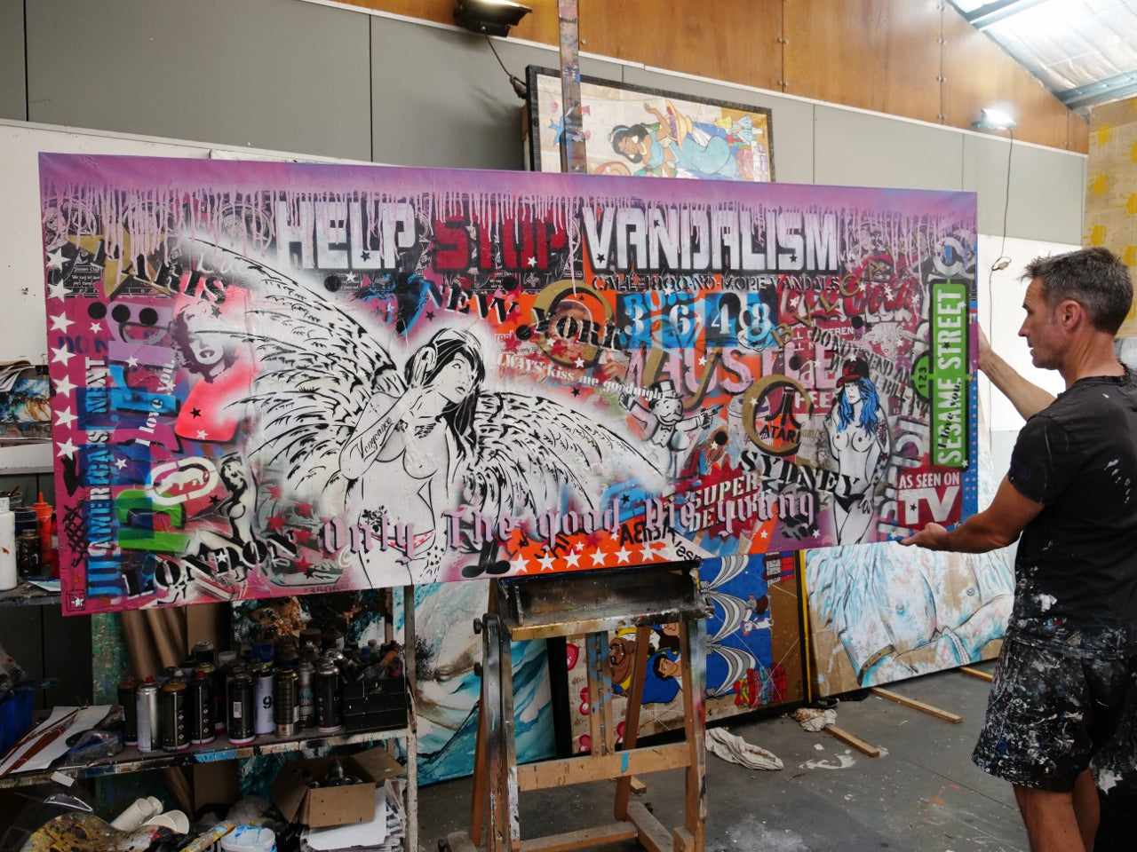 update alt-text with template Vintage Angelic 240cm x 100cm Angel Textured Urban Pop Art Painting-Urban Pop Art-[Franko_Artist]-[The_Block]-[Dream_Homes]-[ideas]- [Grand_Designs]-Franklin Art Studio