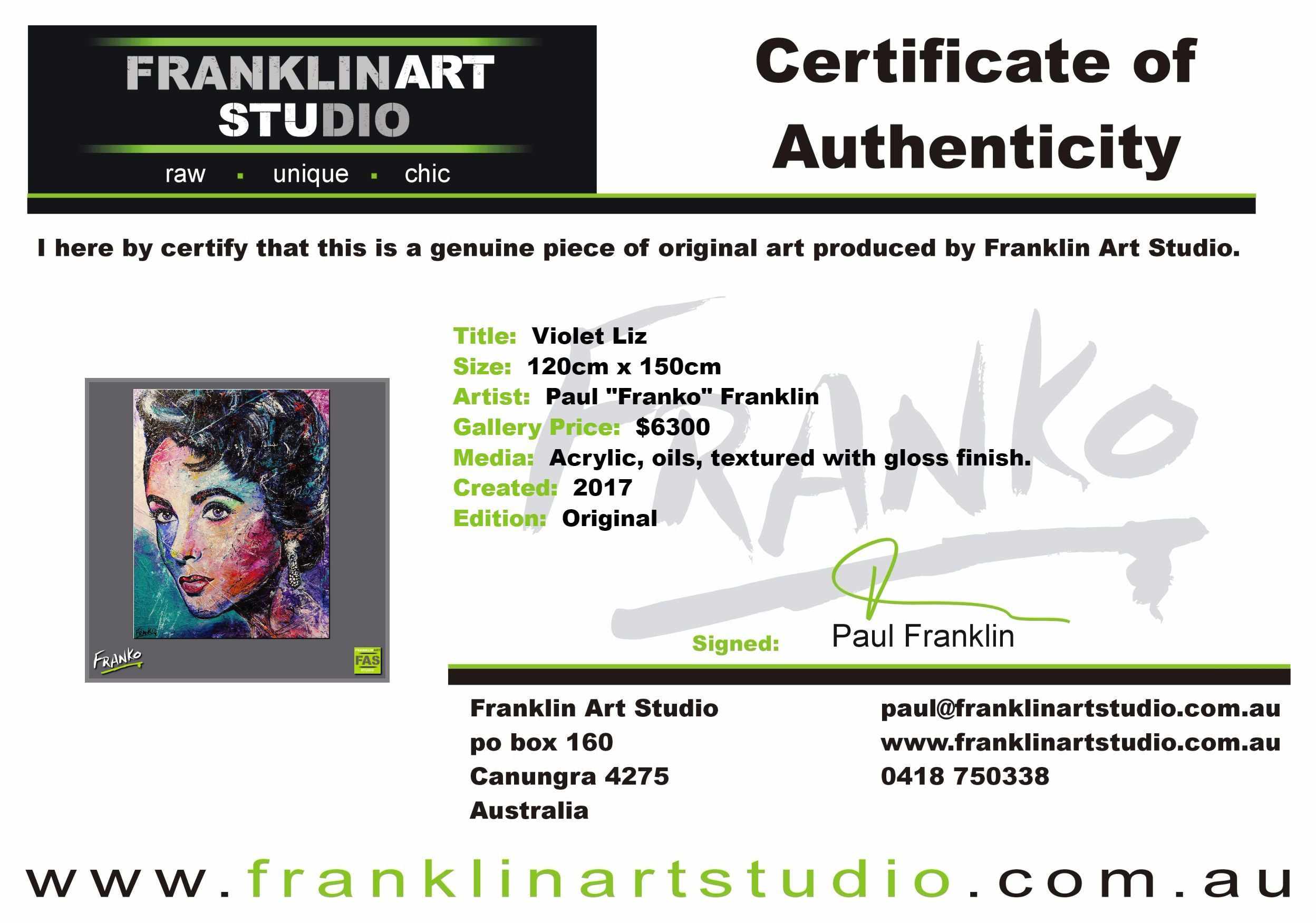Violet Liz 120cm x 150cm Elizabeth Taylor Painting (SOLD)-abstract realism-[Franko_Artist]-[The_Block]-[Dream_Homes]-[ideas]- [Grand_Designs]-Franklin Art Studio