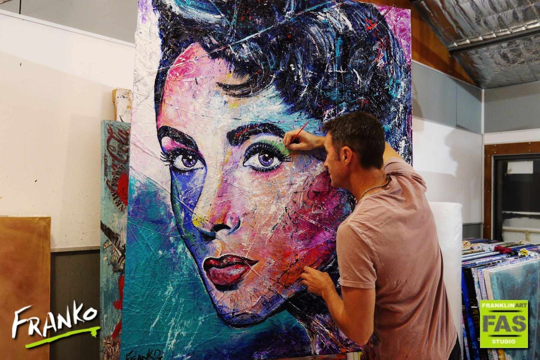 Violet Liz 120cm x 150cm Elizabeth Taylor Painting (SOLD)-abstract realism-[Franko_Artist]-[The_Block]-[Dream_Homes]-[ideas]-[Grand_Designs]-[Art_Lover]-Franklin Art Studio